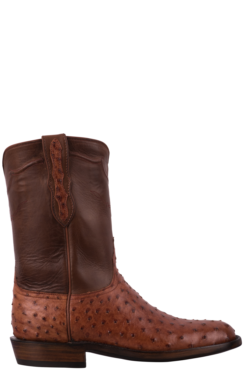 Premium Black Jack Full Quill Ostrich Roper Boots in Cognac - Western Cowboy Boots for Men, Comfortable Riding & Work Boots for Ranch, Rodeo & Country Style Fashion