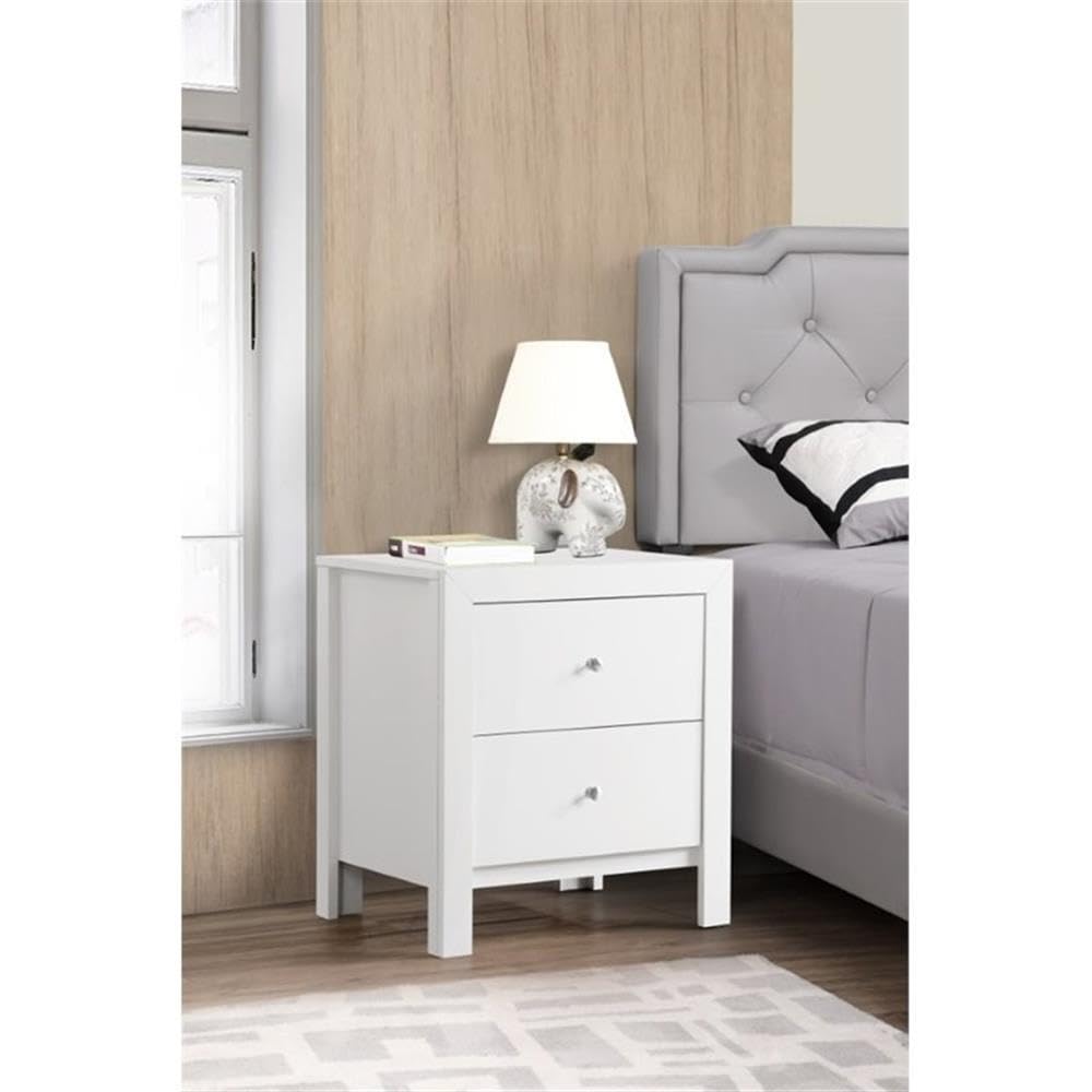 Glory Furniture Burlington 2-Drawer Nightstand - White Wooden Bedside Table for Bedroom, Living Room & Guest Room Storage