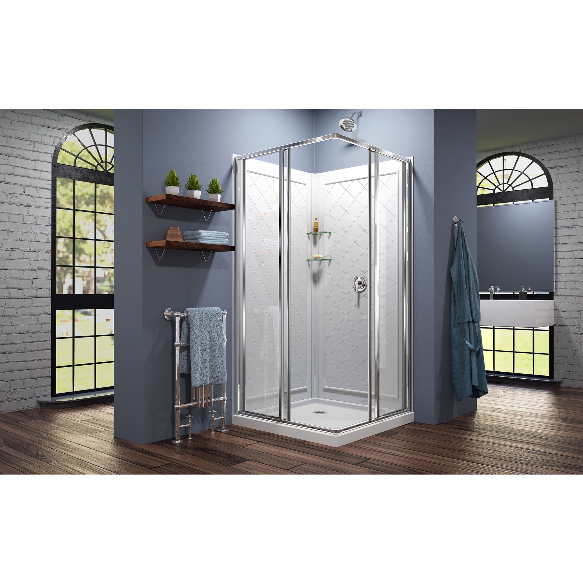 DreamLine Cornerview 36x36x76.75 Inch Framed Sliding Shower Enclosure with Acrylic Backwall Kit - Perfect for Small Bathroom Spaces & Modern Home Renovations