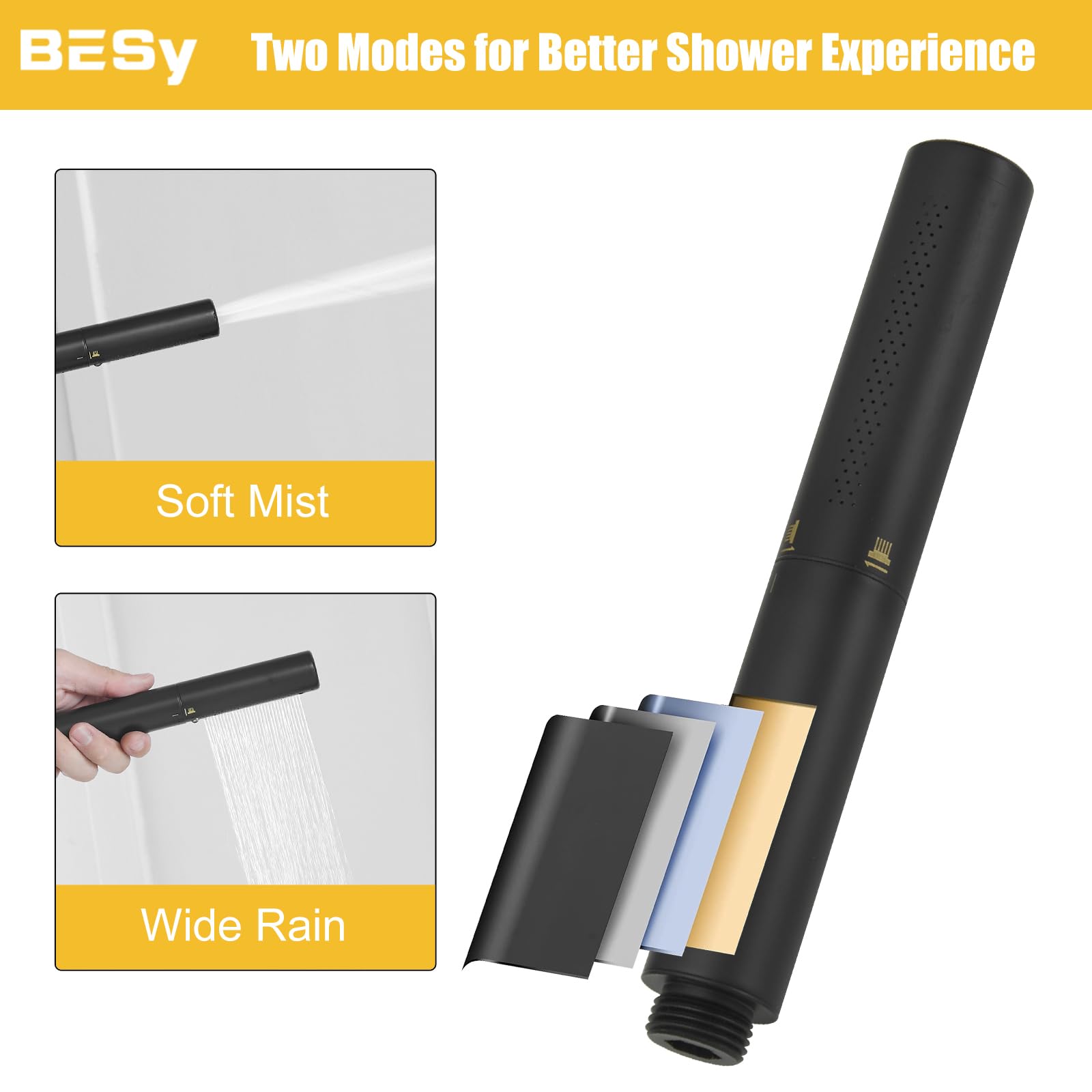 BESy Freestanding Bathtub Faucet - Floor Mount Brass Tub Filler with 2-Function Hand Shower Wand & Swivel Spout, Matte Black Finish - Perfect for Modern Bathroom Renovation and Spa-Like Relaxation
