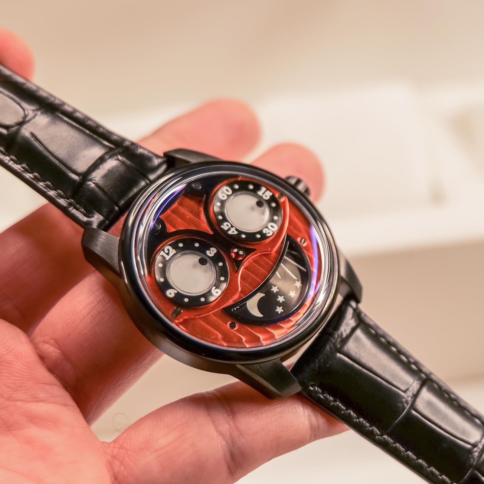 Men's Joker Themed Big Dial Mechanical Wristwatch - Leather Strap, Waterproof, Sporty Design - Perfect for Casual Wear, Cosplay & Gift Giving