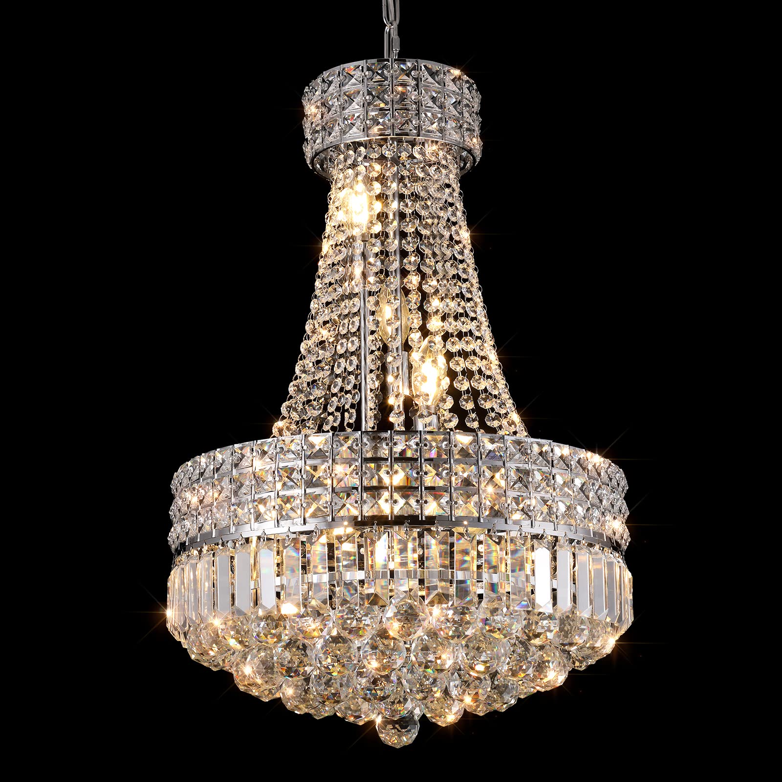 Modern LED Chandelier - 10-Light Acrylic Crystal Ceiling Light Fixture with Adjustable Hanging Chain, Easy Installation for Dining Room, Living Room, Bedroom (Chrome Finish, 18-inch Diameter) - Perfect for Home Decor, Wedding Venues and Restaurant Lighting