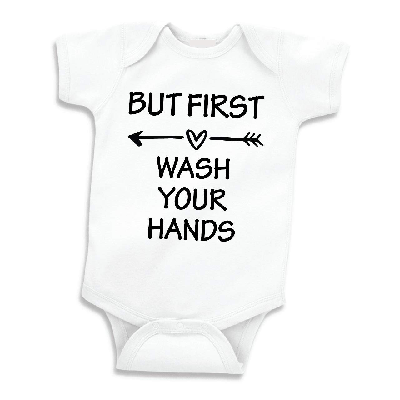 Bump and Beyond Designs Baby Bodysuit - 'But First Wash Your Hands' Cute Quarantine Outfit for Newborns | Perfect for 2020 Pandemic Photos, First Birthday & Safety Awareness