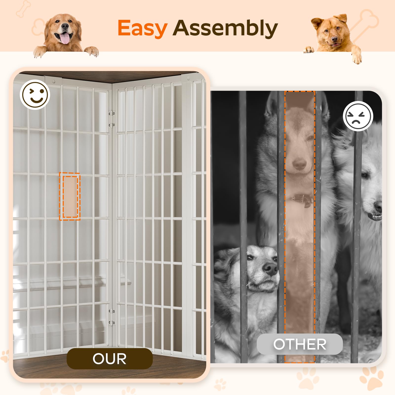 Foldable Dog Crate Furniture - Heavy Duty Wooden Dog Kennel with DIY Frame & Hooks - Indoor Dog Cage End Table for Small & Medium Dogs (White/Walnut) - Perfect for Living Rooms, Bedrooms & Pet-Friendly Spaces