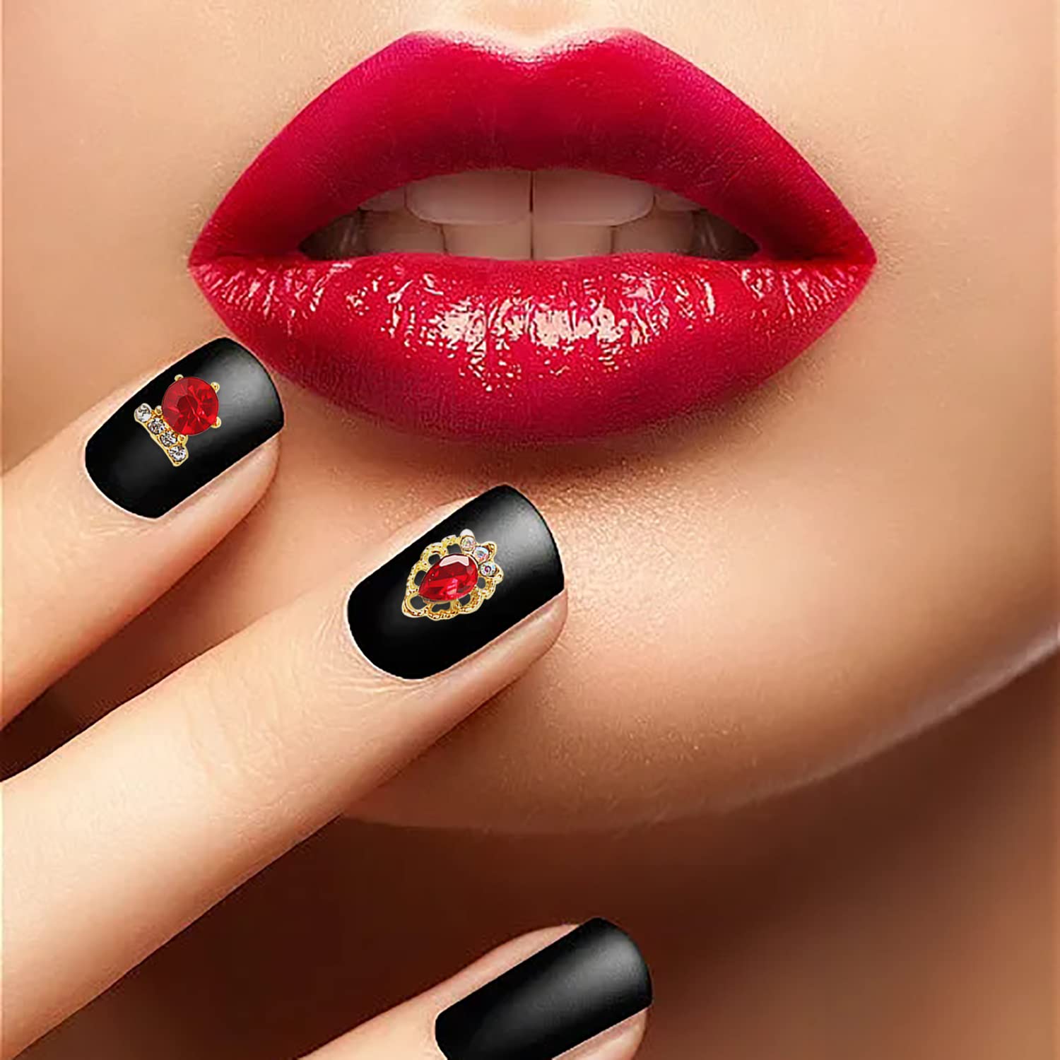 30pcs 3D Gold Alloy Nail Charms with Red Rhinestones - Crystal Nail Gems for Acrylic Nails, DIY Nail Art Decorations - Perfect for Bridal, Party, and Salon Nail Designs