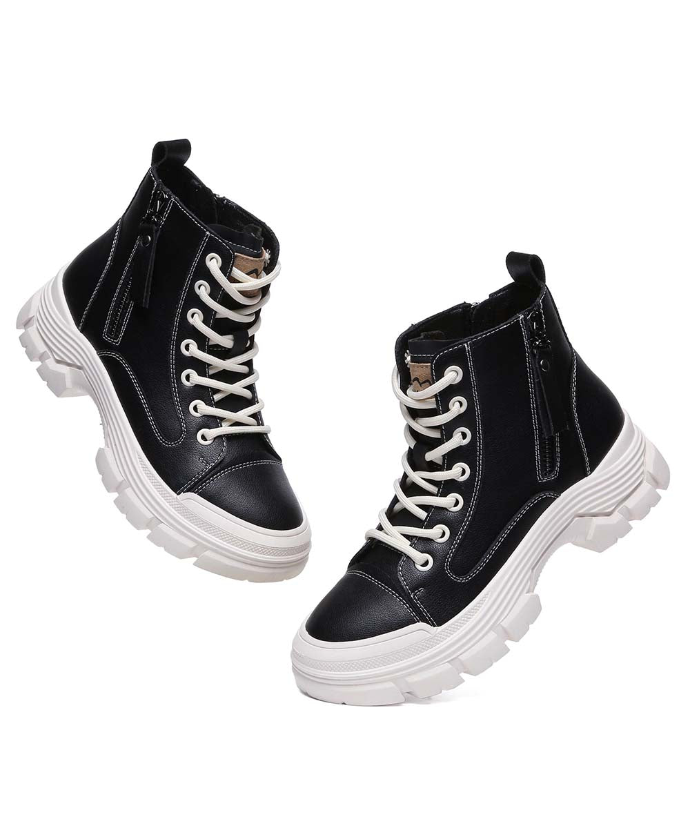 Women's Tall Leather Boots - Waterproof Ankle Booties for Winter, Fashionable Slip-Resistant Shoes for Women - Perfect for Outdoor Hiking, Casual Wear & Office