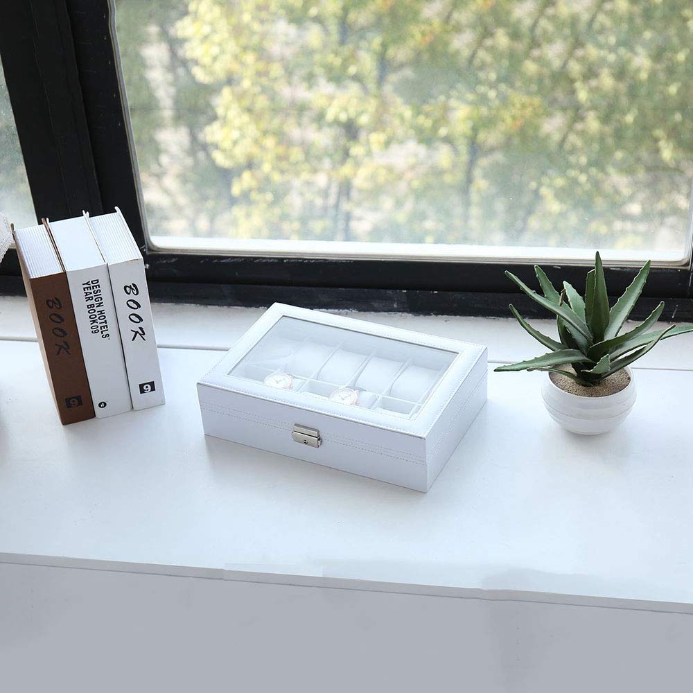 12-Digit Leather Watch Box with Glass Display - for Storage & Showcase