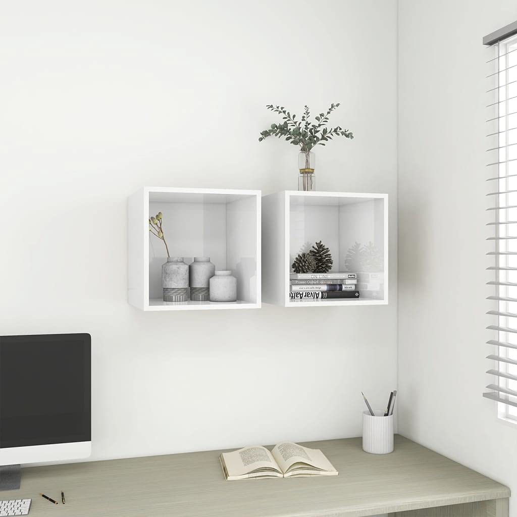 2-Pack White High Gloss Wall Mounted Storage Cabinet - 14.6