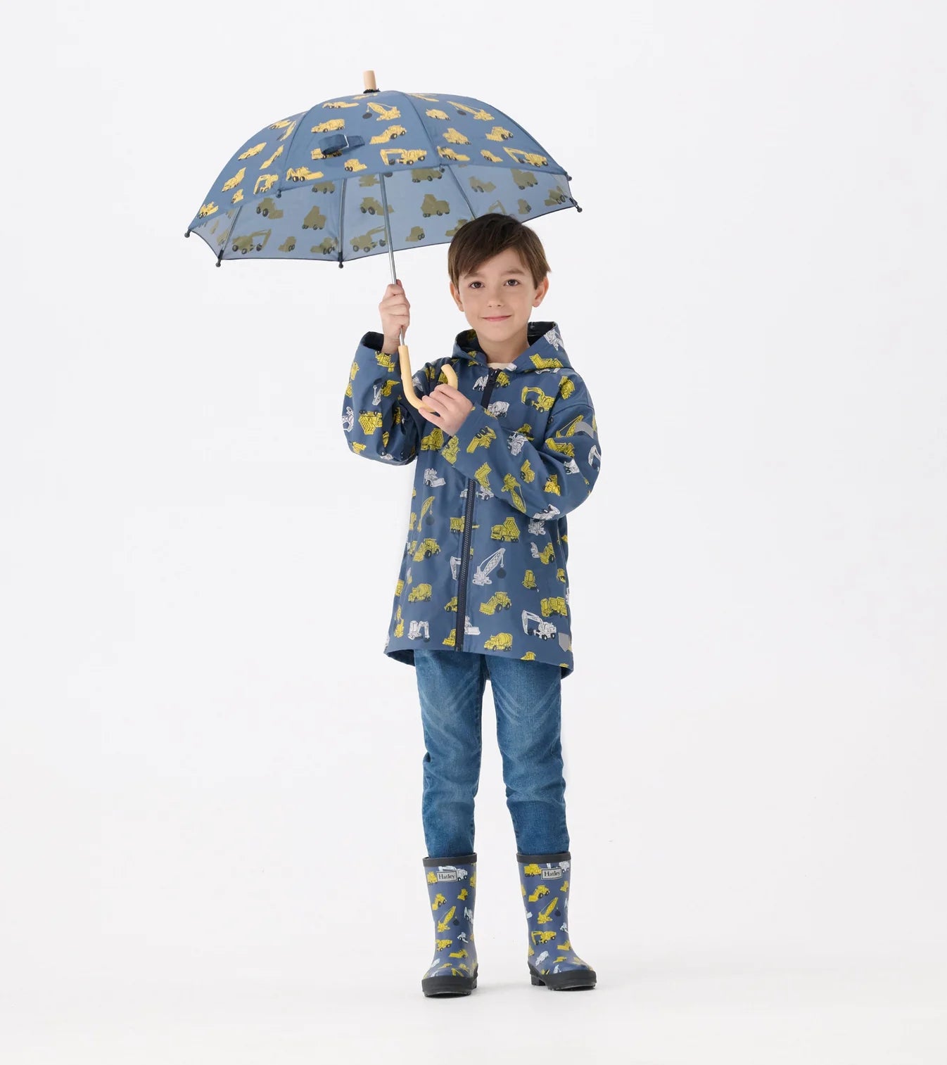 Hatley Under Construction Zip Up Rain Jacket for Kids - Waterproof Windbreaker with Hood for Outdoor Play & School - Boys Girls Lightweight Raincoat for Spring & Fall