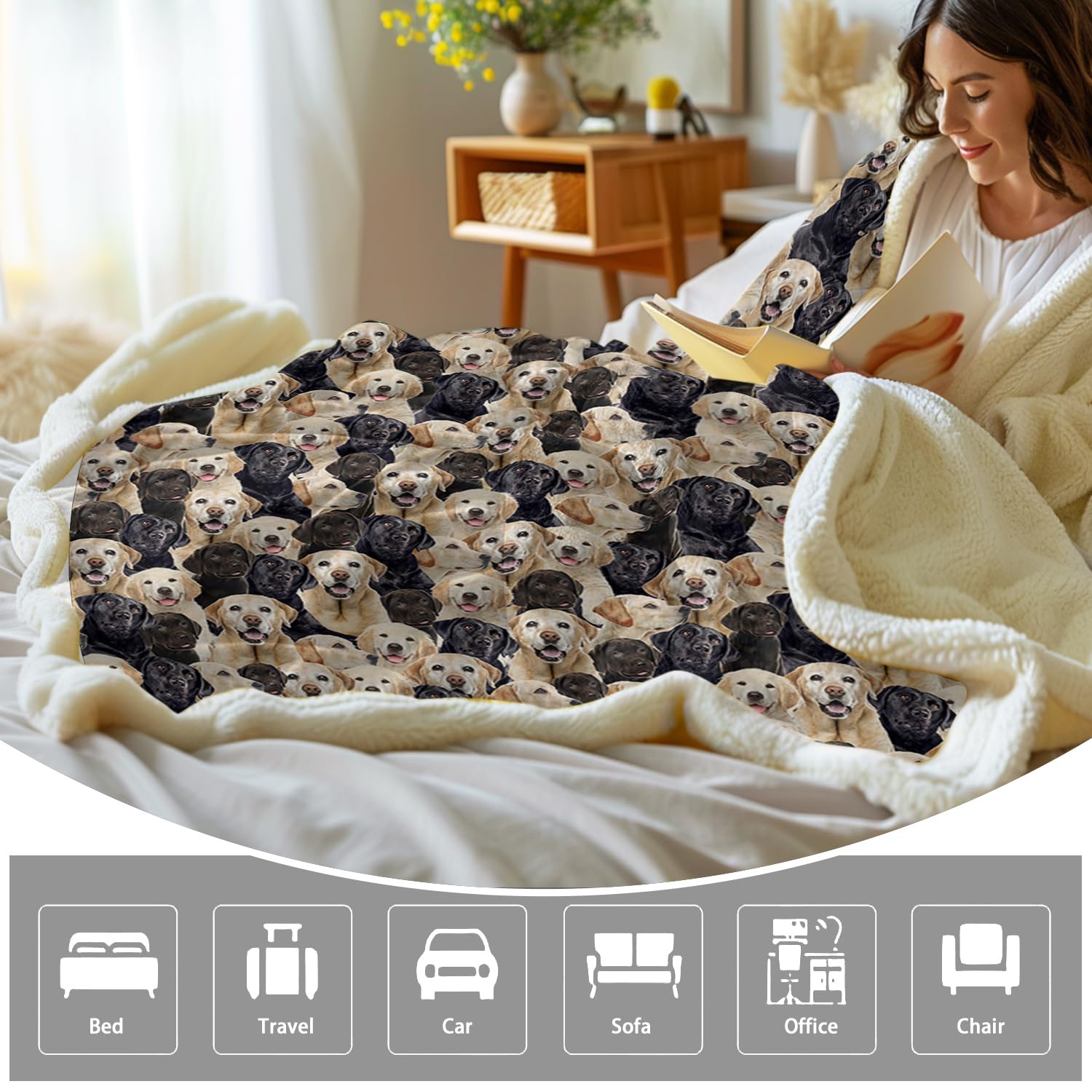 **BlessLiving Golden Labrador Retriever Fleece Blanket - Soft Sherpa Dog Blanket for Pets, 60