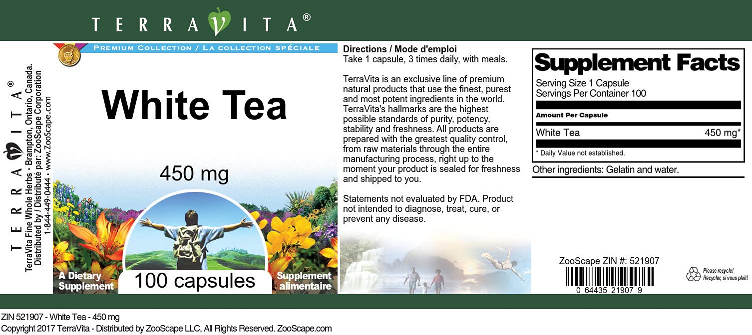 Premium White Tea Extract 450mg (100 Capsules, 2-Pack) | Antioxidant Supplement for Immune Support & Stress Relief | Supports Healthy Skin & Digestion | Perfect for Daily Wellness & Detox Routine