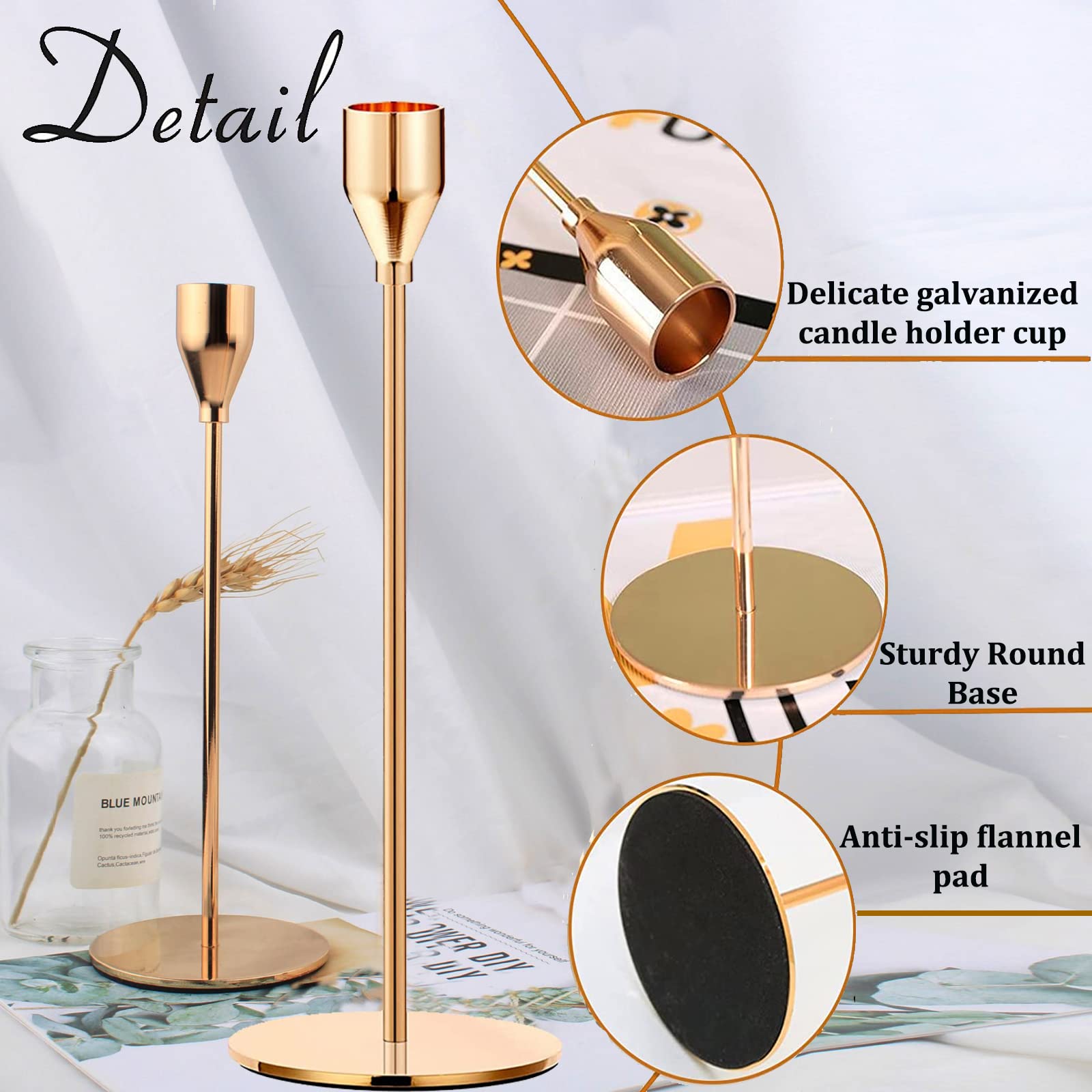 French Honey Gold Candle Holders Set of 6 - Tall Taper Candlesticks for 3/4