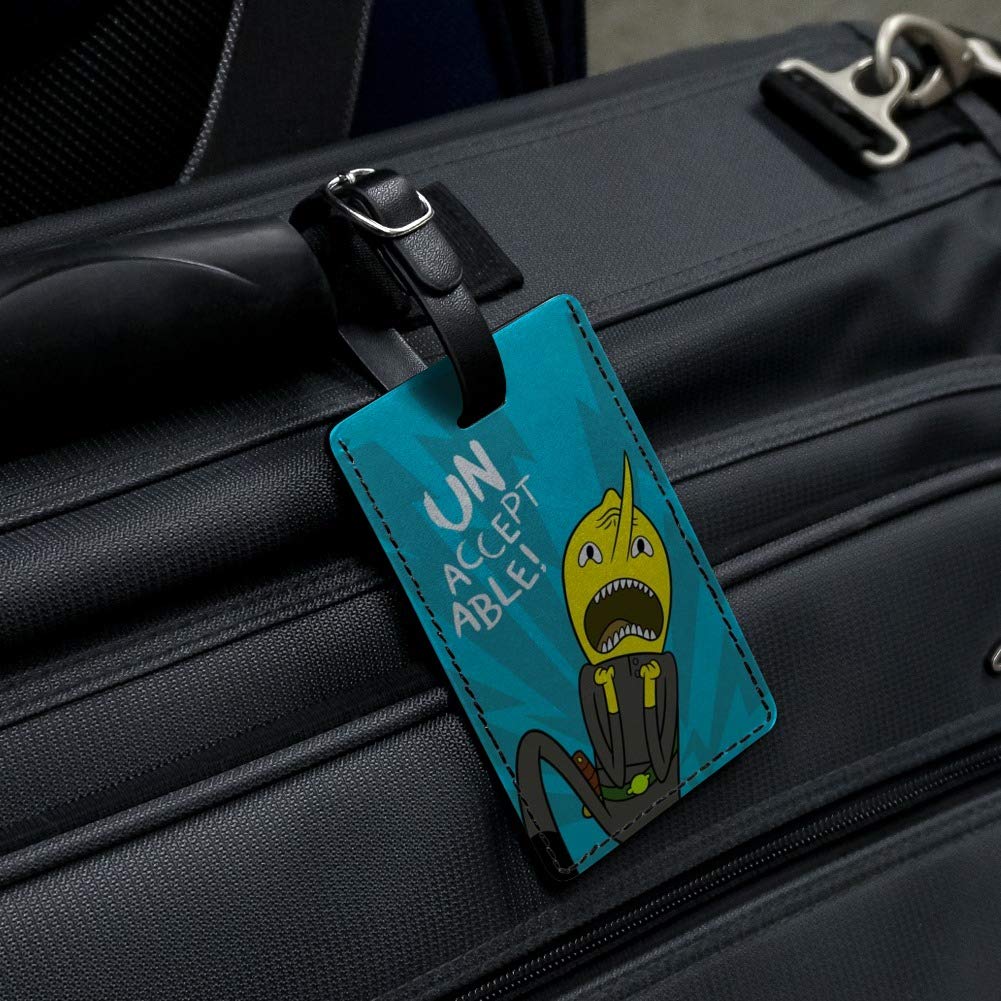 Adventure Time Lemongrab Unacceptable Rectangle Leather Luggage Tag - Durable ID Card Holder for Travel Bags, Backpacks & Suitcases - Perfect for Cosplay, Conventions & Anime Fans