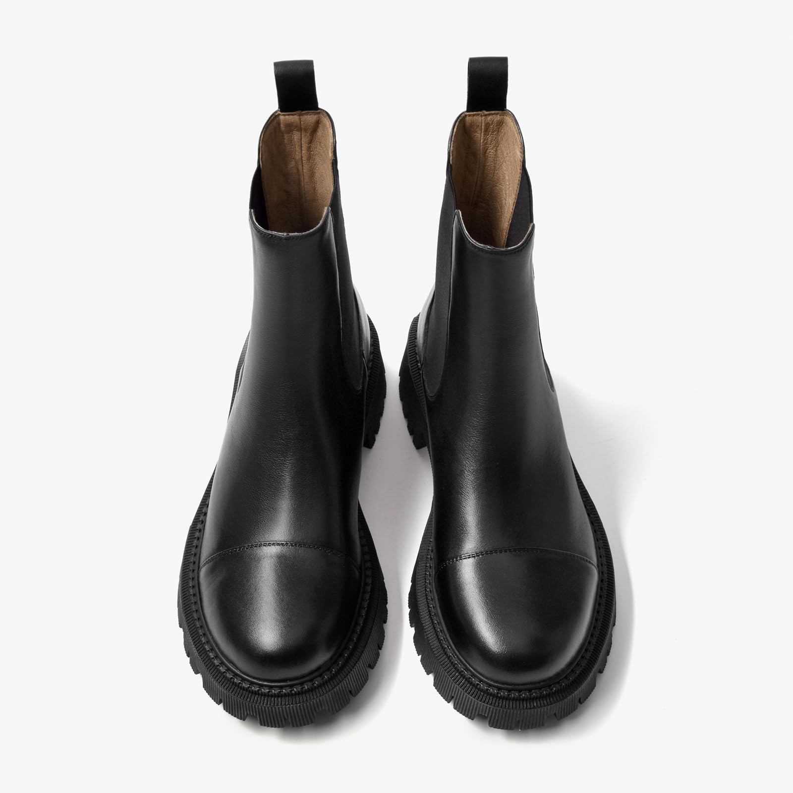 BEAU TODAY Women's Chunky Platform Leather Chelsea Boots - Round Toe Ankle Booties for Winter Fashion & Dress Outfits | Perfect for Office, Casual Wear & Night Out