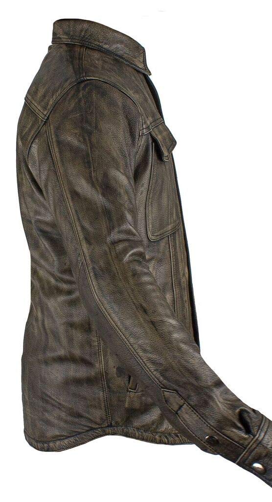 Men's Distressed Brown Genuine Leather Motorcycle Shirt with Concealed Carry Pockets - Biker Jacket for Riding, Outdoor Adventures & Casual Wear