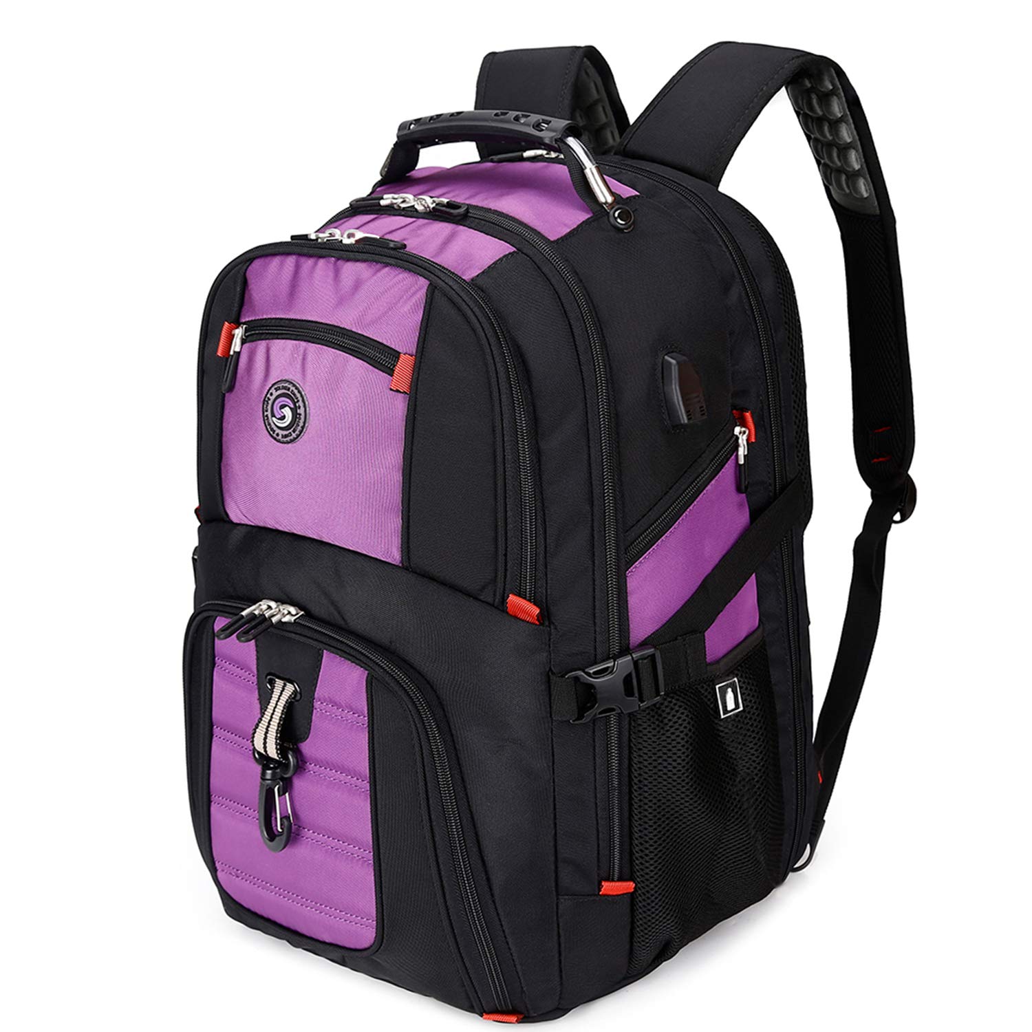 SHRRADOO 50L Extra Large Travel Laptop Backpack with USB Charging Port - Airline Approved Business Work Bag for Men & Women - Fits 17 Inch Laptops - Perfect for College, High School, Commuting & Business Trips - Purple