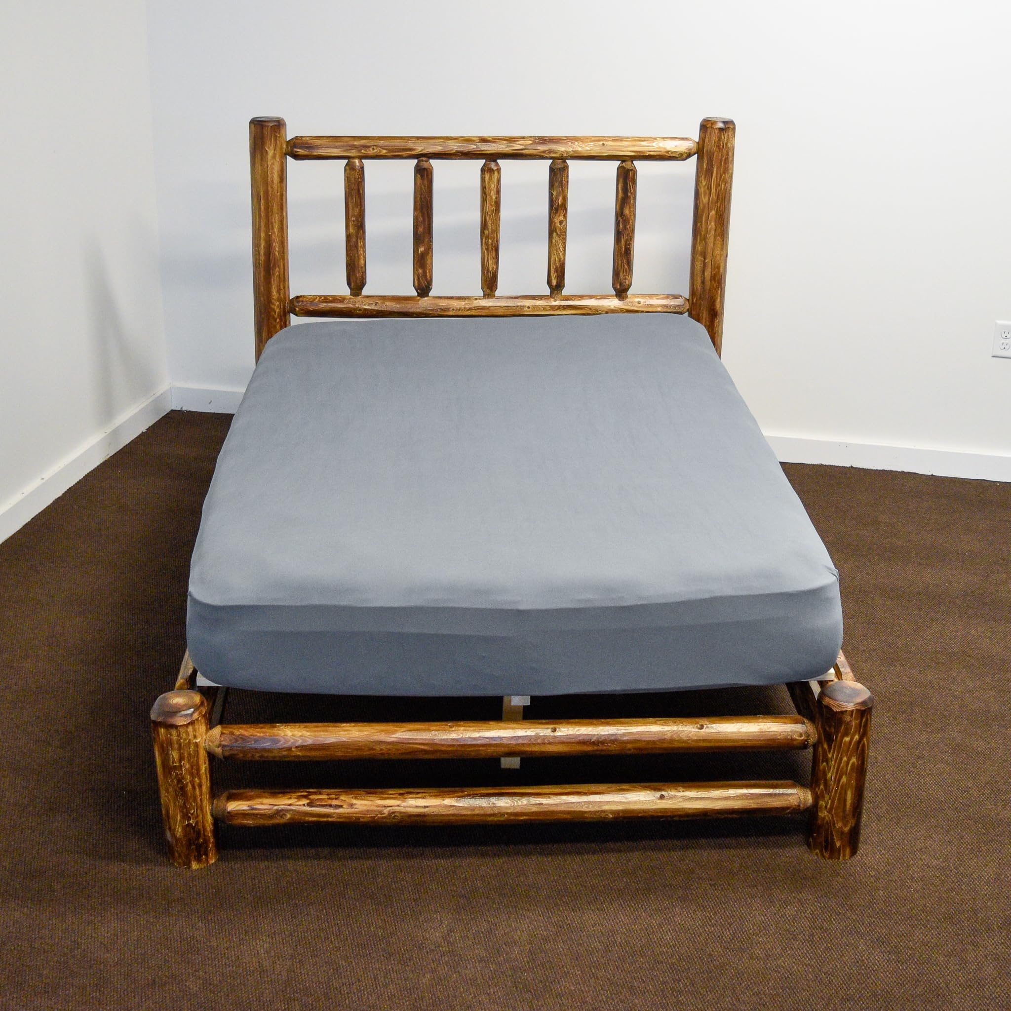 Torched Cedar Log Platform Bed King Size - Handcrafted Solid Wood Amish Bed Frame in Burnt Brown Finish | Perfect for Rustic, Farmhouse & Lodge Bedroom Decor