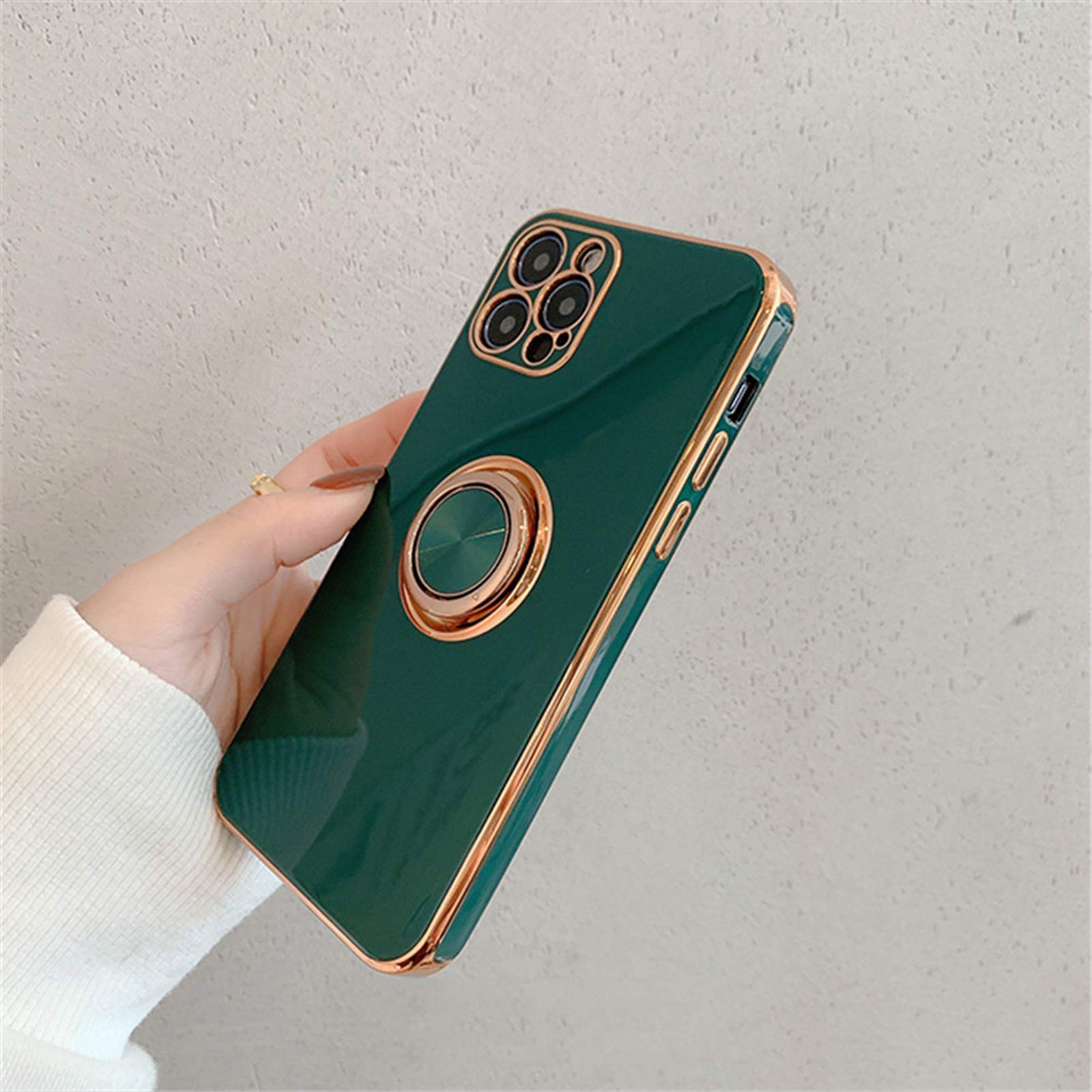 UnnFiko Shockproof Bumper Stand Case for iPhone 12 Pro Max - Soft TPU Protective Cover with 360° Rotating Ring Holder & Kickstand, Car Mount Compatible (Dark Green) | Perfect for Work, Travel & Daily Use