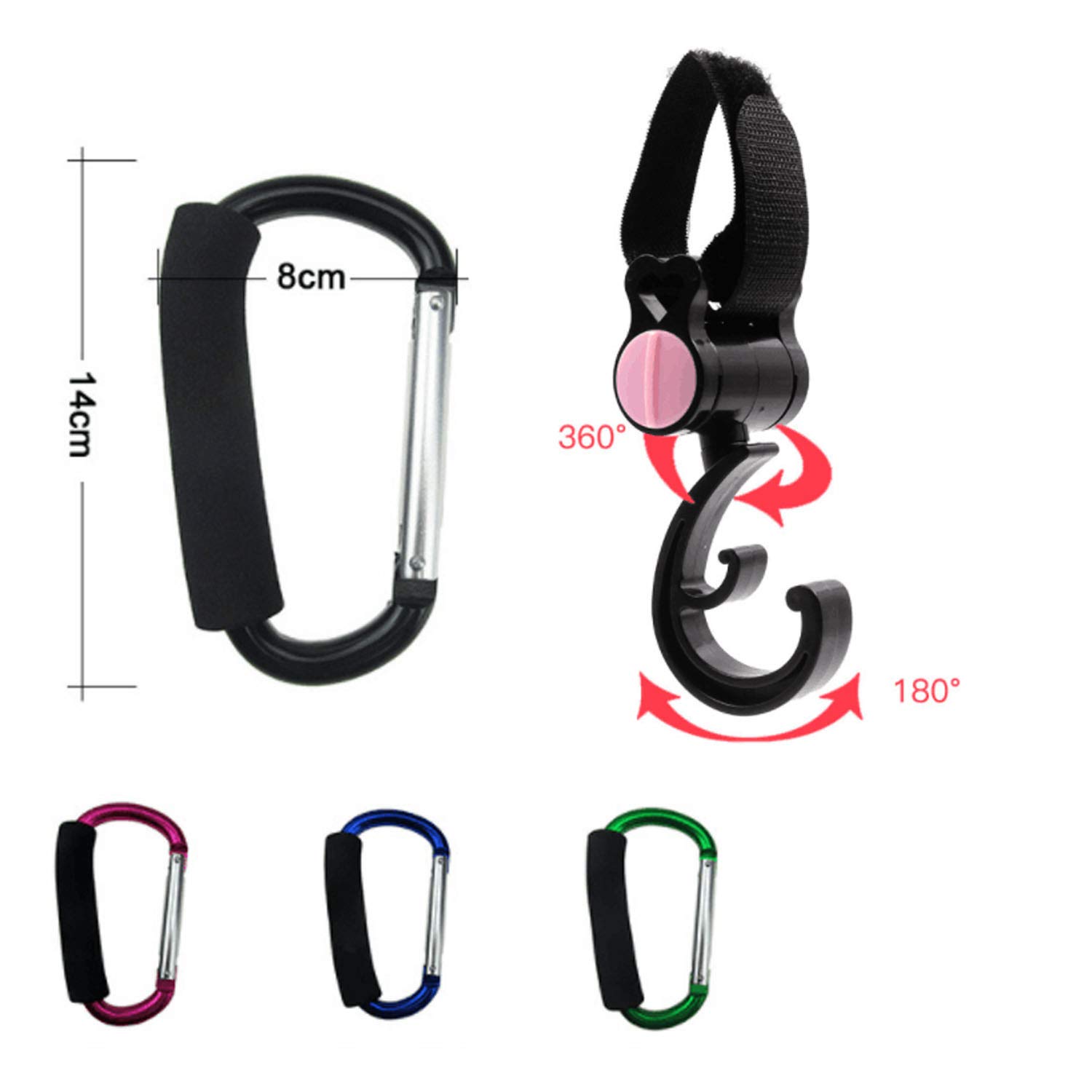 Stroller Hooks - Heavy Duty Carabiner Clips for Baby Stroller Organizer | Secure Hanging for Diaper Bags, Groceries & Shopping Bags | Perfect for Park Outings, Mall Trips & Daily Errands