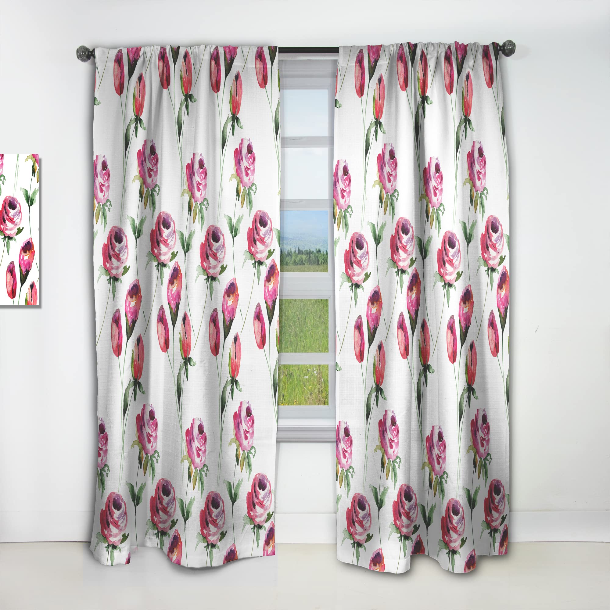 Rose Floral Pattern Blackout Curtains for Bedroom & Living Room - Thermal Insulated Single Panel (52x120 inches) - Perfect for Home Decor, Privacy & Temperature Control