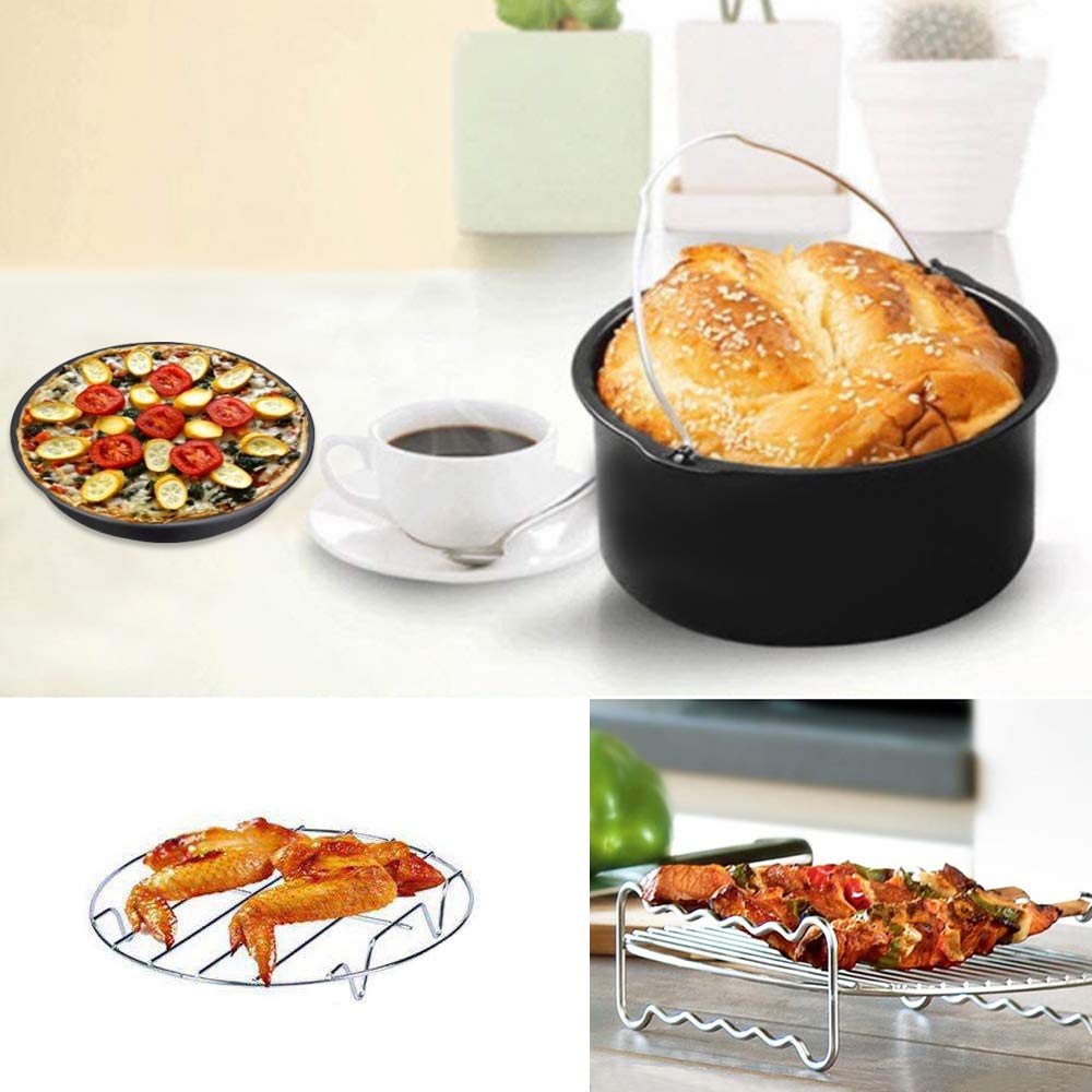 9 Inch Air Fryer Accessories Set - XL 7-Piece Kit with Cupcake Pan, Pizza Pan, Silicone Baking Cups & Recipe Cookbook | Compatible with 5.3Qt-6.8Qt Phillips, Ninja, Cosori & Most Large Air Fryers | Perfect for Baking, Roasting & Meal Prep