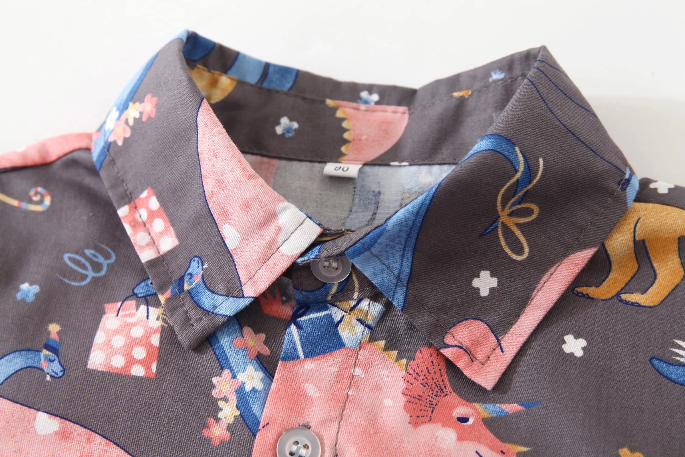 **Boys' Short Sleeve Dinosaur Hawaiian Shirt - Fun Tropical Button Down T-Shirt for Kids | Beach Party, Summer Vacation & Casual Wear**