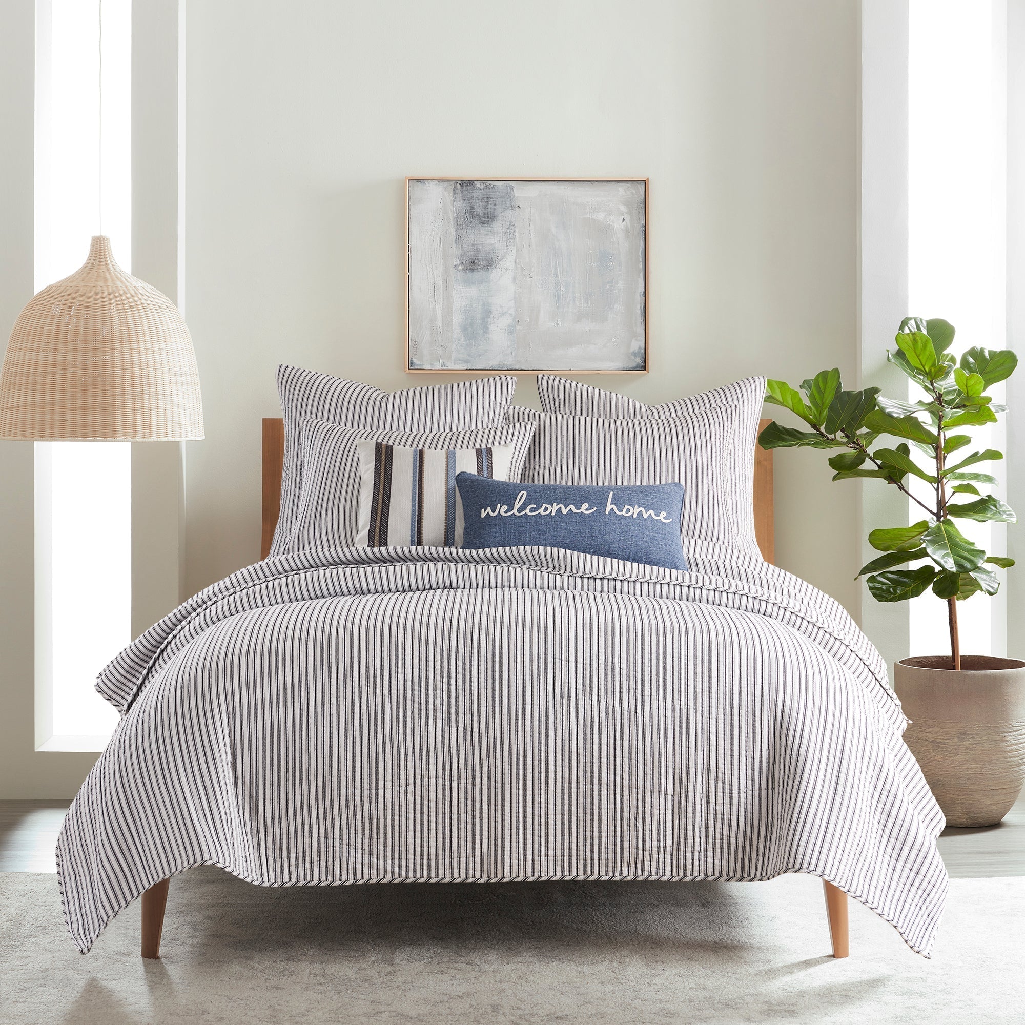 Tobago Stripe Euro Sham Pillowcase Set of 2 - Premium Cotton Decorative Pillow Covers for Sofa, Bed & Home Decor