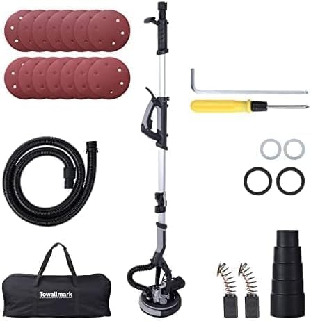 750W Electric Drywall Sander with Vacuum Dust Collection - 7 Variable Speed (900-1800 RPM) LED Light Drywall Sanding Tool - Includes 14 Sanding Discs & Extendable Handle - Perfect for Home Renovation, Drywall Repair and Professional Construction Projects