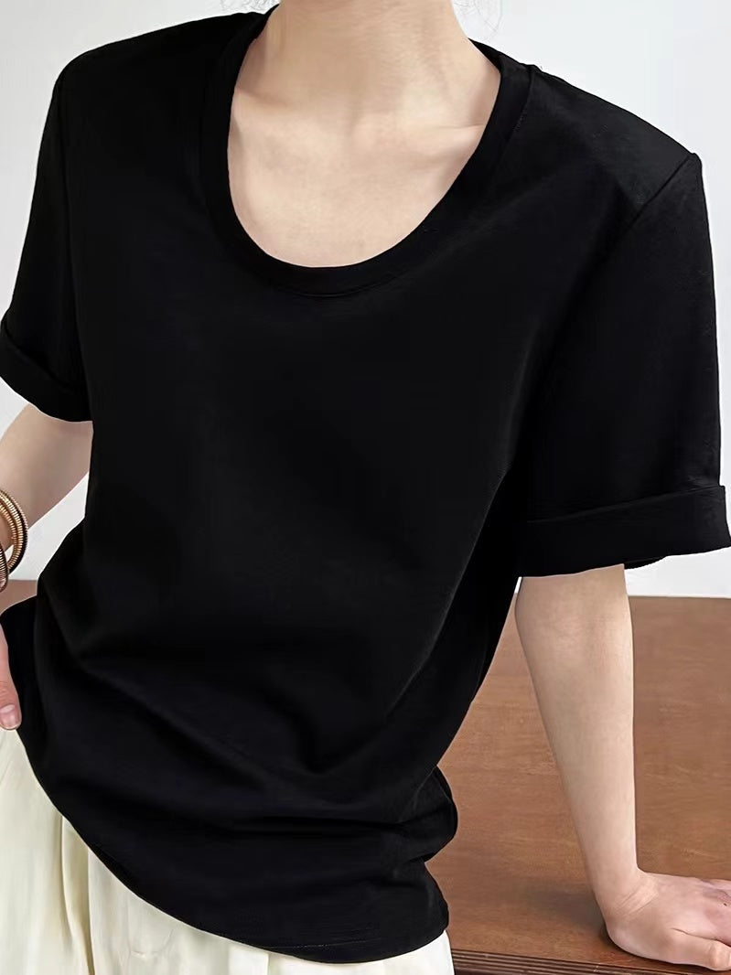 Lovevop Basic Slouchy Loose Cuffed T-Shirt for Women - Soft Casual Tee for Everyday Wear, Lounge & Street Style Outfits