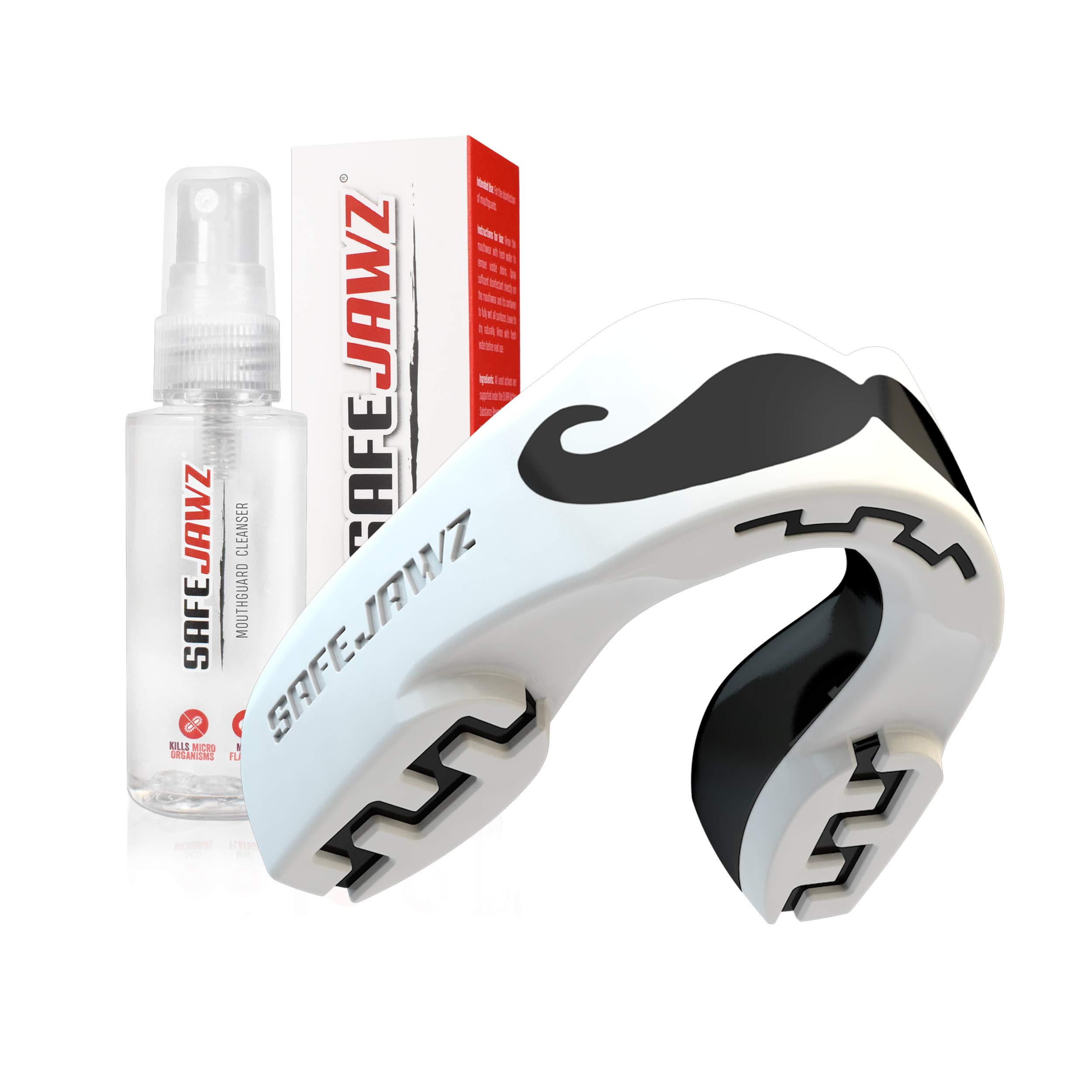 SafeJawz Sports Mouthguard & Cleaner Set - Premium Gum Shield for Football, Rugby, Hockey, Lacrosse & Contact Sports (Adult & Junior Size) - Perfect for Training, Games & Injury Protection