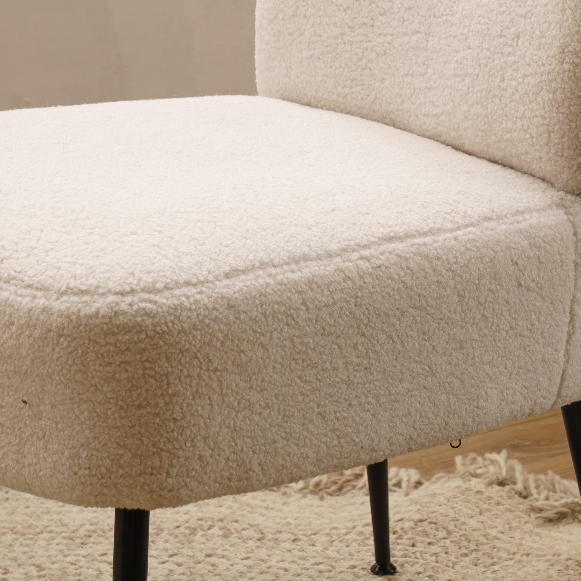 Yoglad Armless Accent Chair - Tufted Padded Seat Teddy Fabric Upholstered Reading Chair with Wooden Frame & Metal Legs for Living Room, Bedroom, Home Office Decor (White) | Perfect for Cozy Reading Nooks, Small Spaces & Modern Interior Design