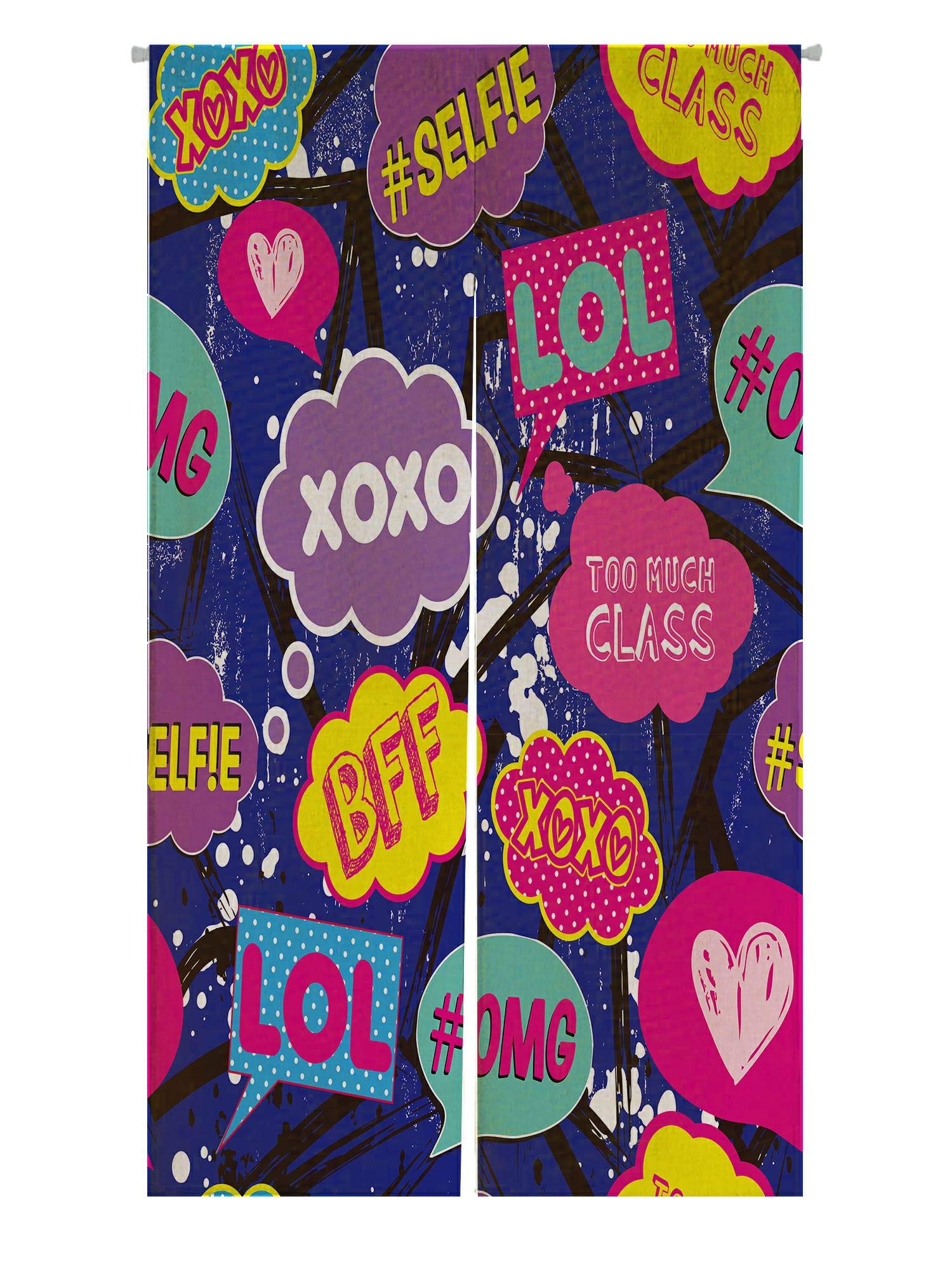 ECZJNT Pop Art Comic Speech Bubbles Japanese Noren Curtain - Cotton Linen Door & Window Treatment (85x150cm) - Perfect for Anime Rooms, Game Rooms & Asian-Themed Decor