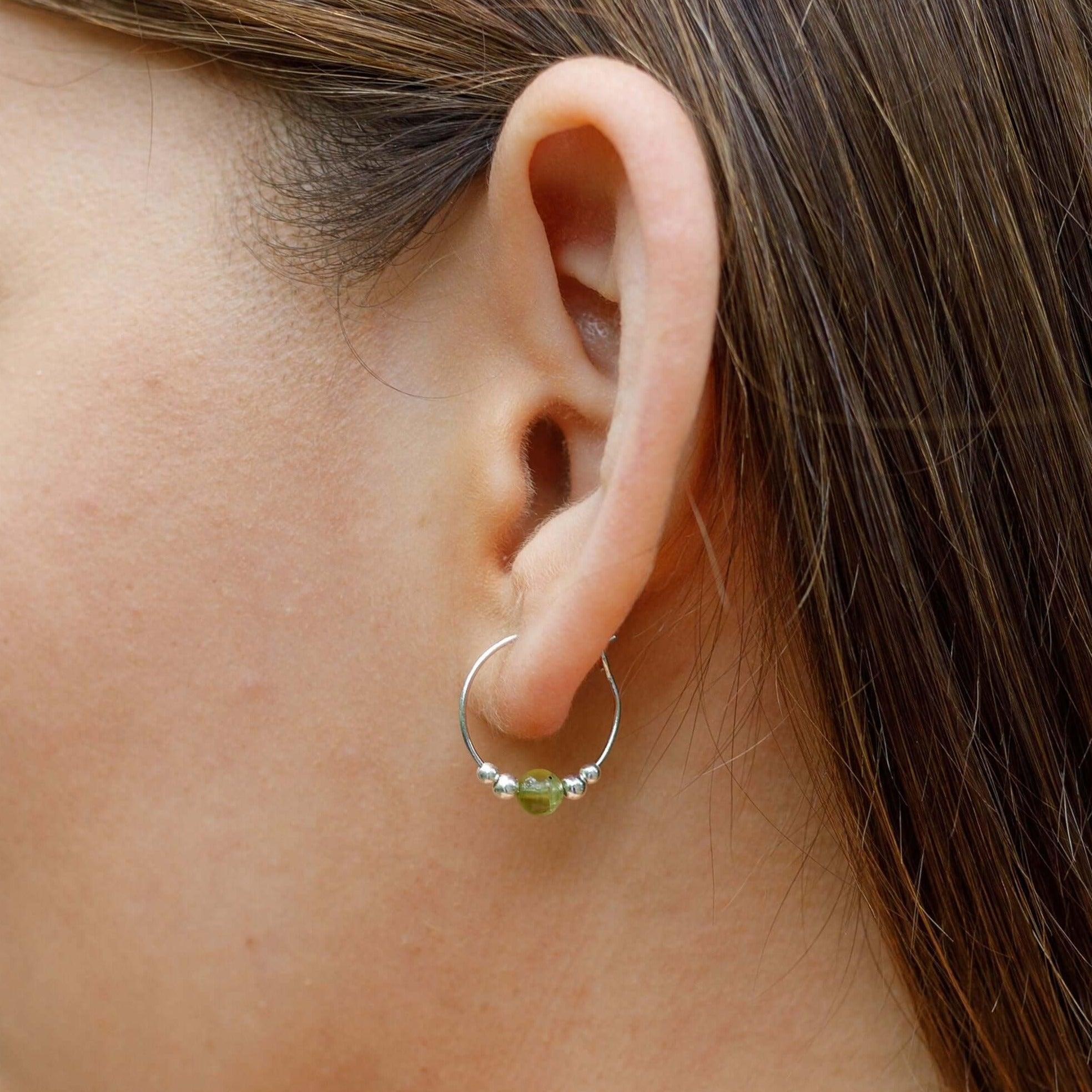 Peridot Gemstone Beaded Hoop Earrings - Dainty Green Stone Jewelry for Women | Perfect for Everyday Wear, Parties & Special Occasions