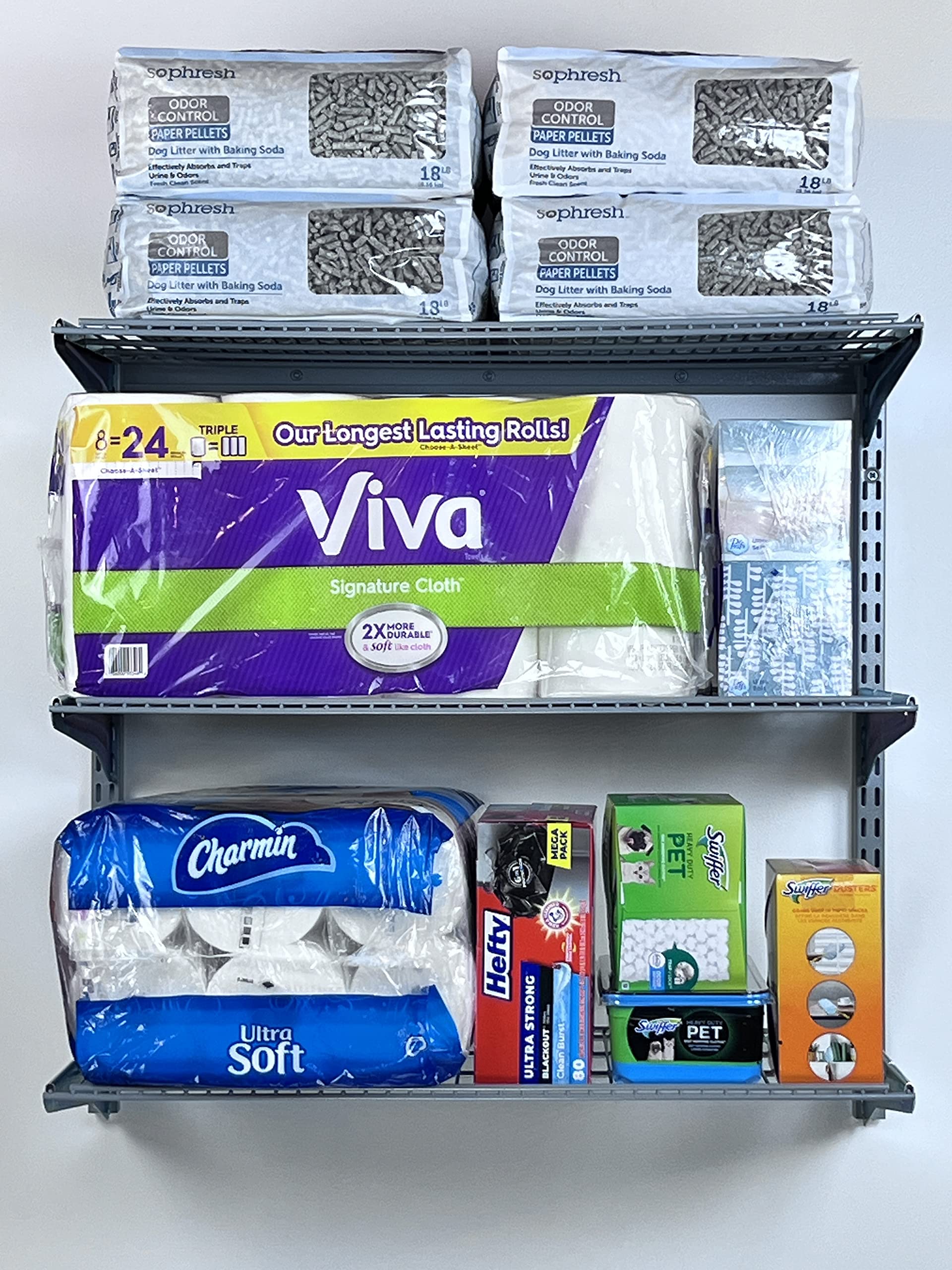Triton Products 3-Tier Heavy Duty Wire Shelving Unit - 375 lb Capacity, Silver Metal Wall Mount Shelves for Home & Garage Storage (33