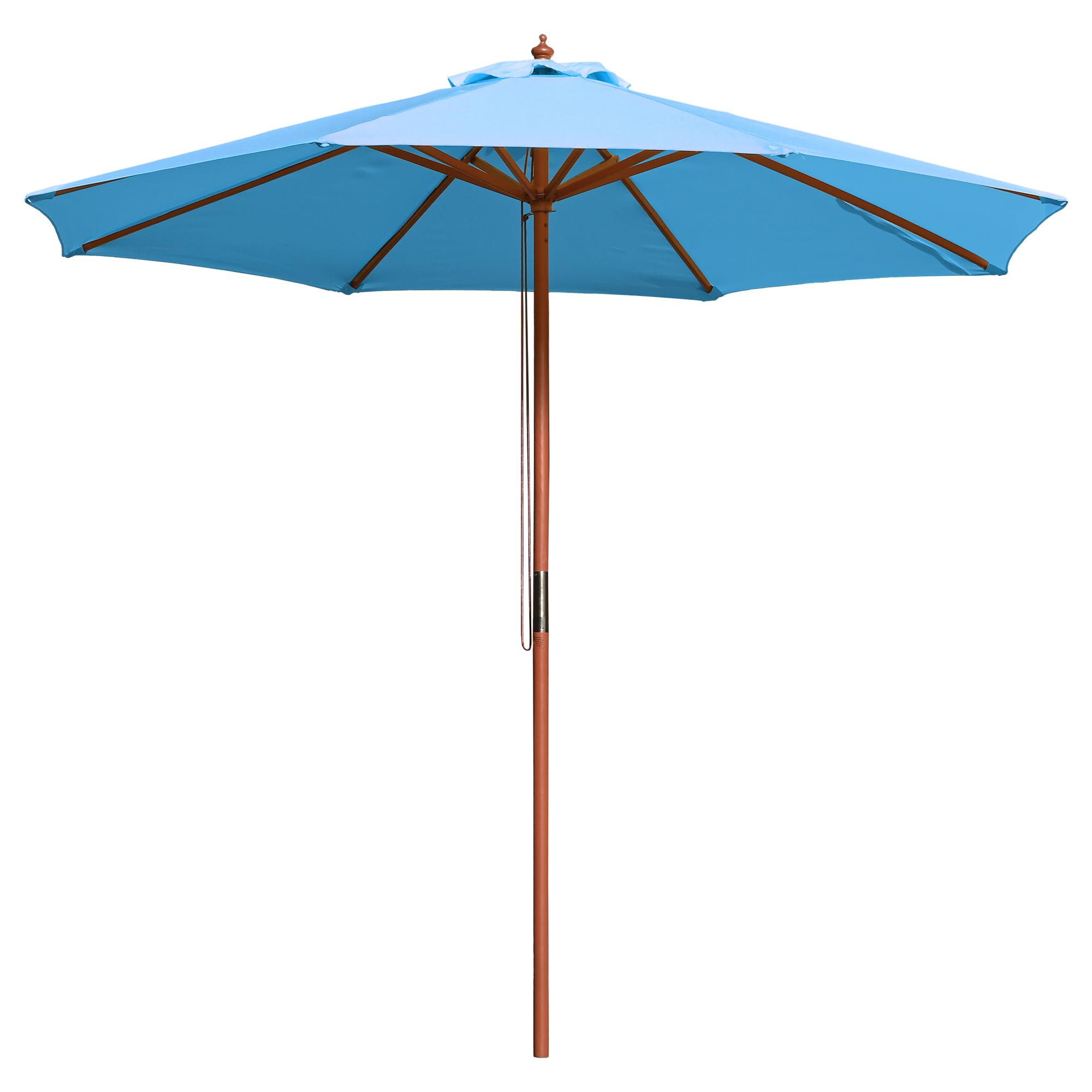 Yescom 9ft Wooden Outdoor Patio Umbrella with Pulley - Blue Market Garden Beach Umbrella for Yard, Deck & Cafe - Perfect for Sunshade, Poolside Lounging and Outdoor Dining