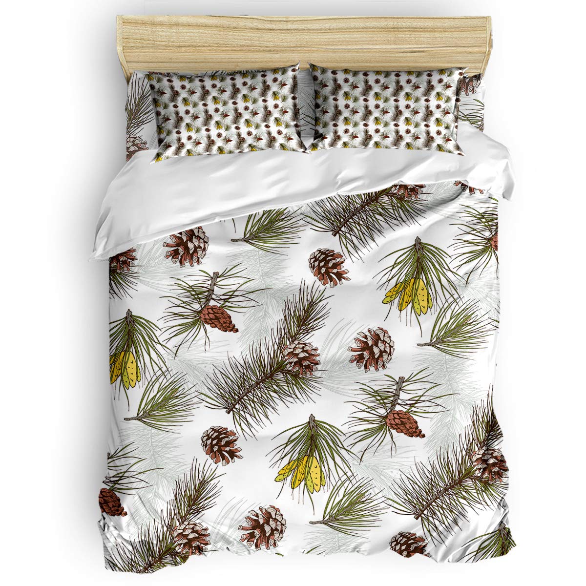 Modern Microfiber Duvet Cover Set 4-Piece Queen Size - Ultra Soft Skin-Friendly Bedding for Adults, Kids & Teens - All Seasons Pine Cone Design - Perfect for Cozy Bedrooms, Guest Rooms & Dorm Decor