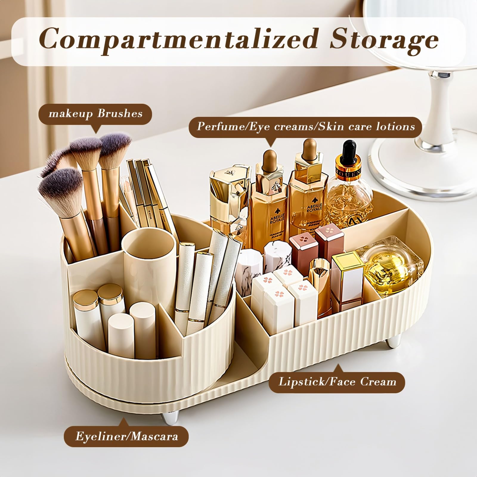 360° Rotating Makeup Brush Organizer - Cinnani Multifunctional Cosmetic Storage for Vanity, Bedroom & Bathroom | Perfect for Makeup Artists & Beauty Enthusiasts