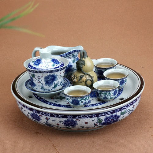 Premium Blue Peony Porcelain Gaiwan Set of 2 - Traditional Chinese Tea Ceremony Teapot with Lid & Saucer - Perfect for Loose Leaf Tea Brewing, Gift for Tea Lovers, Home & Office Tea Time