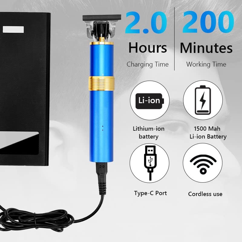 Professional 2-in-1 Hair Clipper & Beard Trimmer for Men - USB Rechargeable 0mm Bald Hair Cutting Machine with Nose Trimmer (Blue) - Perfect for Home Barbering & Grooming