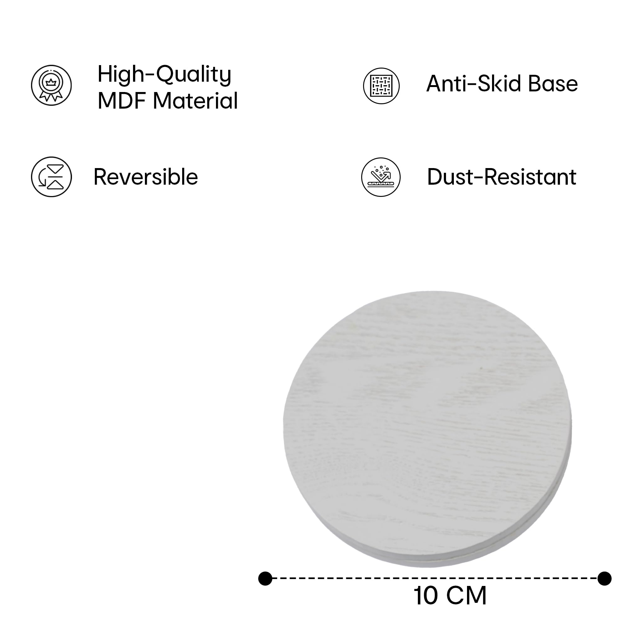 Anko 6-Piece Round MDF Coaster Set - Reversible Tea & Coffee Coasters for Dining Table, Grey Drink Coasters for Hot & Cold Beverages - Perfect for Coffee Mugs, Tea Cups, Beer Cans & Water Glasses (10cm Diameter) - Ideal for Home, Office & Restaurant Use