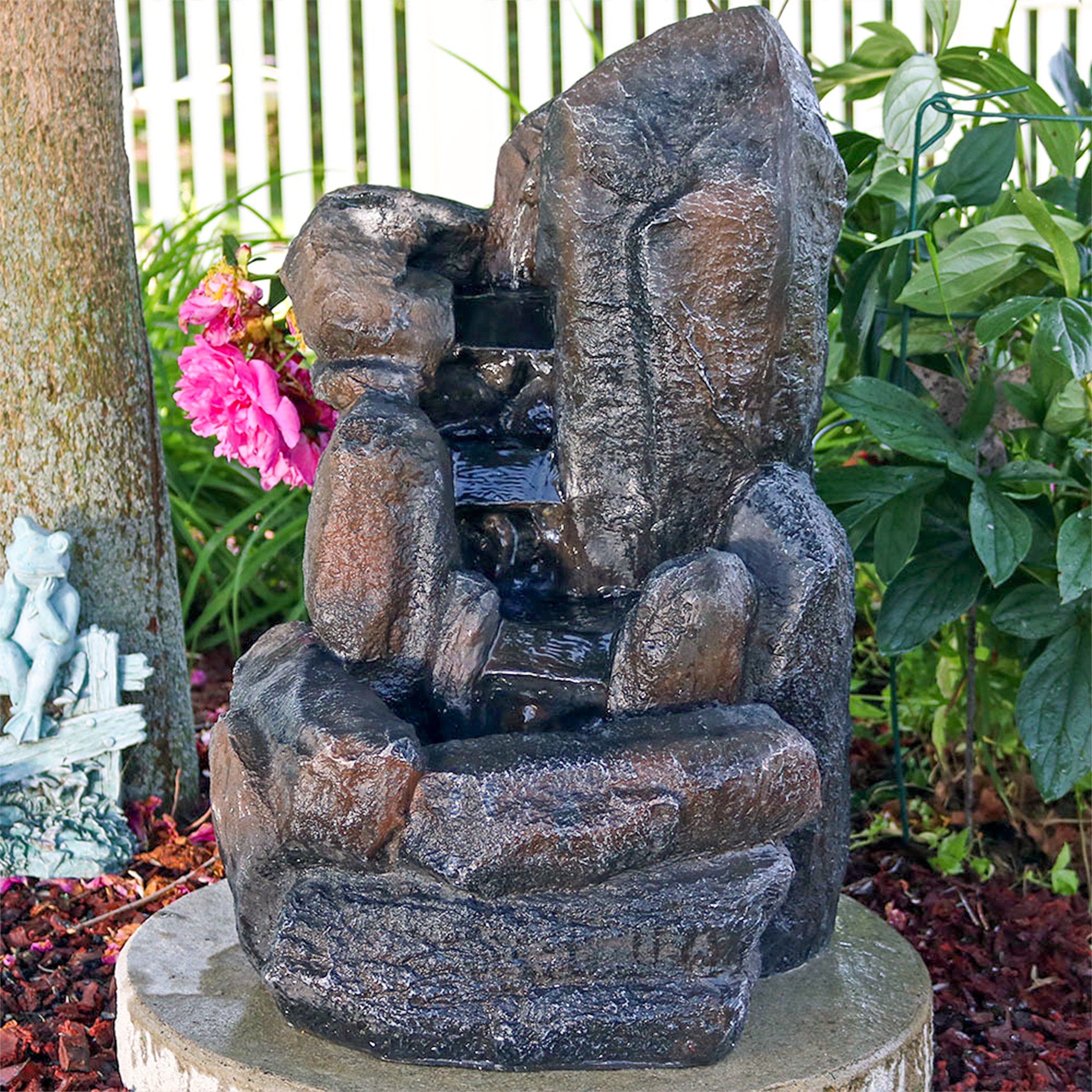 Sunnydaze Rock Falls Solar Outdoor Water Fountain with Battery Backup - Decorative Garden Fountain for Patio, Yard, and Landscaping - Relaxing Water Feature for Outdoor Spaces