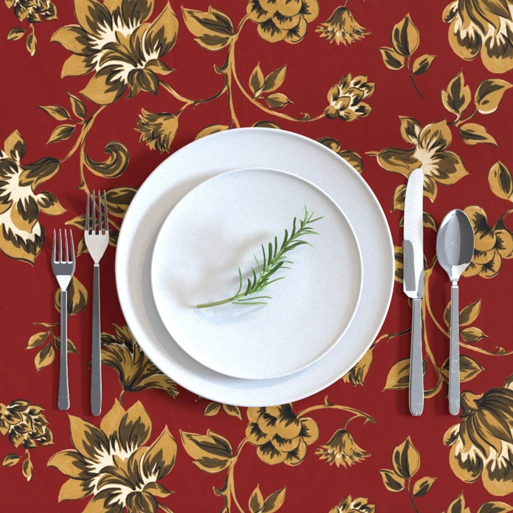 Premium Cotton Sateen Tablecloth 70x144 Inches - Red Floral Christmas Print Washable Dining Table Cover for Holiday Parties, Family Gatherings & Festive Home Decor