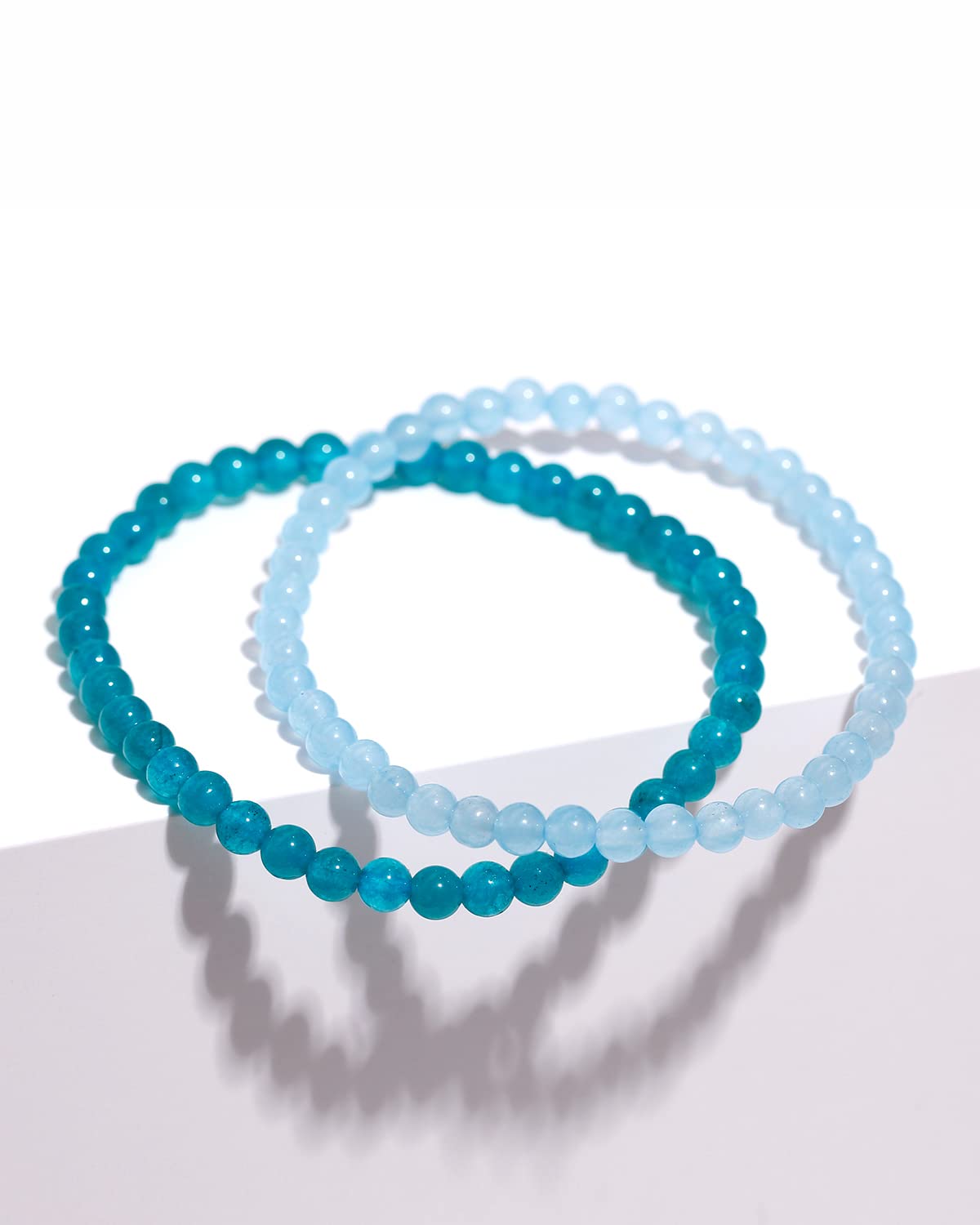 Jewboo 2Pcs Genuine Semi-Precious Stone Friendship Beaded Bracelets for Women - 4mm Crystal & Gemstone Stretch Healing Bracelets - Perfect for Yoga, Meditation & Gift Giving
