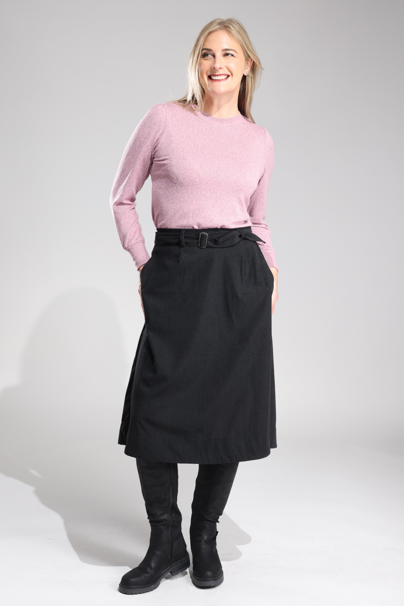 Poly Stretch Cord Skirt in Black | Comfortable & Stylish Women's Skirt | Perfect for Casual Wear, Office & Date Nights
