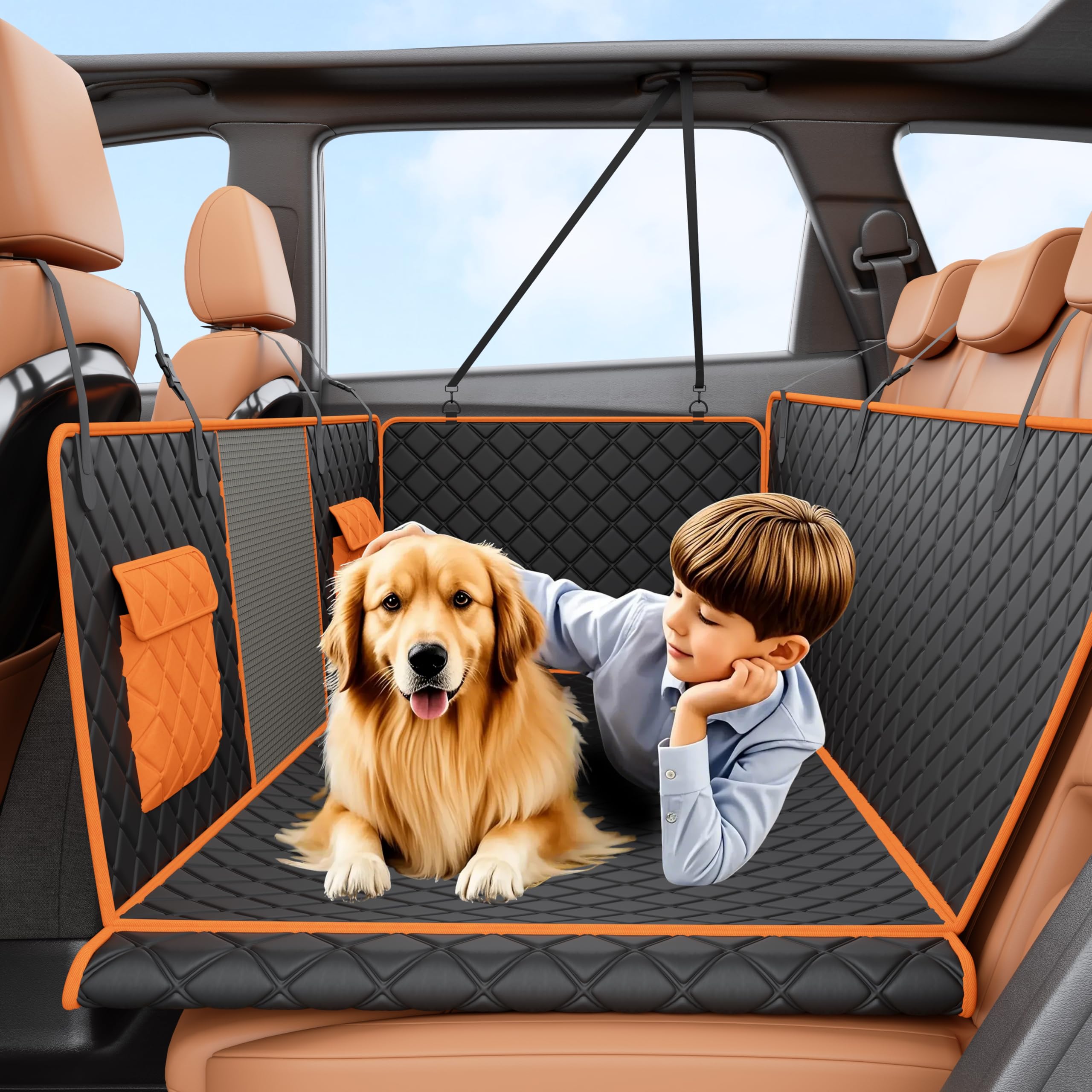 Waterproof & Scratch-Proof Dog Car Seat Cover for SUV Back Seat - Heavy Duty 400lb Capacity, Non-Slip Hard Bottom Hammock - Durable Pet Seat Protector for Travel, Camping & Daily Commute - Black