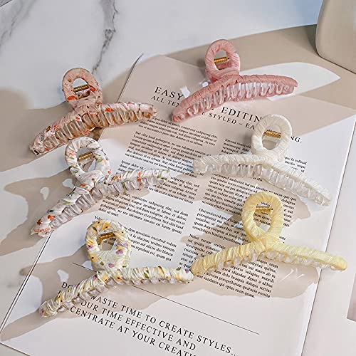 Lnrueg Hair Claw Clips 6PCS Set - Large Decorative Non-Slip Hair Barrettes for Women, Elegant Fabric Design for Casual & Formal Styles | Perfect for Work, Parties, and Everyday Use