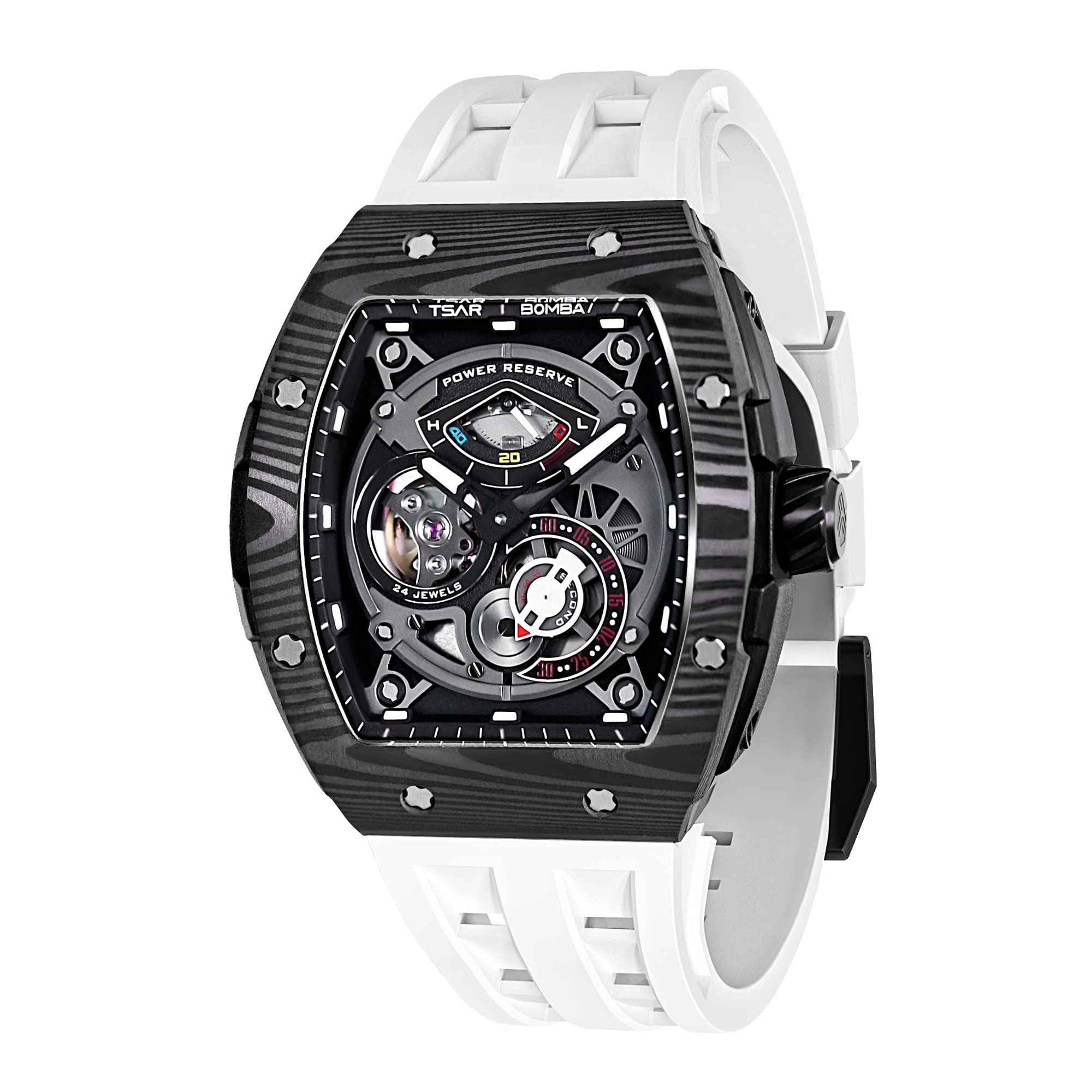 **Men's Automatic Skeleton Analog Watch - Big Face Dial, Luminous Sapphire Crystal, FKM Rubber Strap - Stylish Tonneau Design for Business, Casual & Gift Giving**