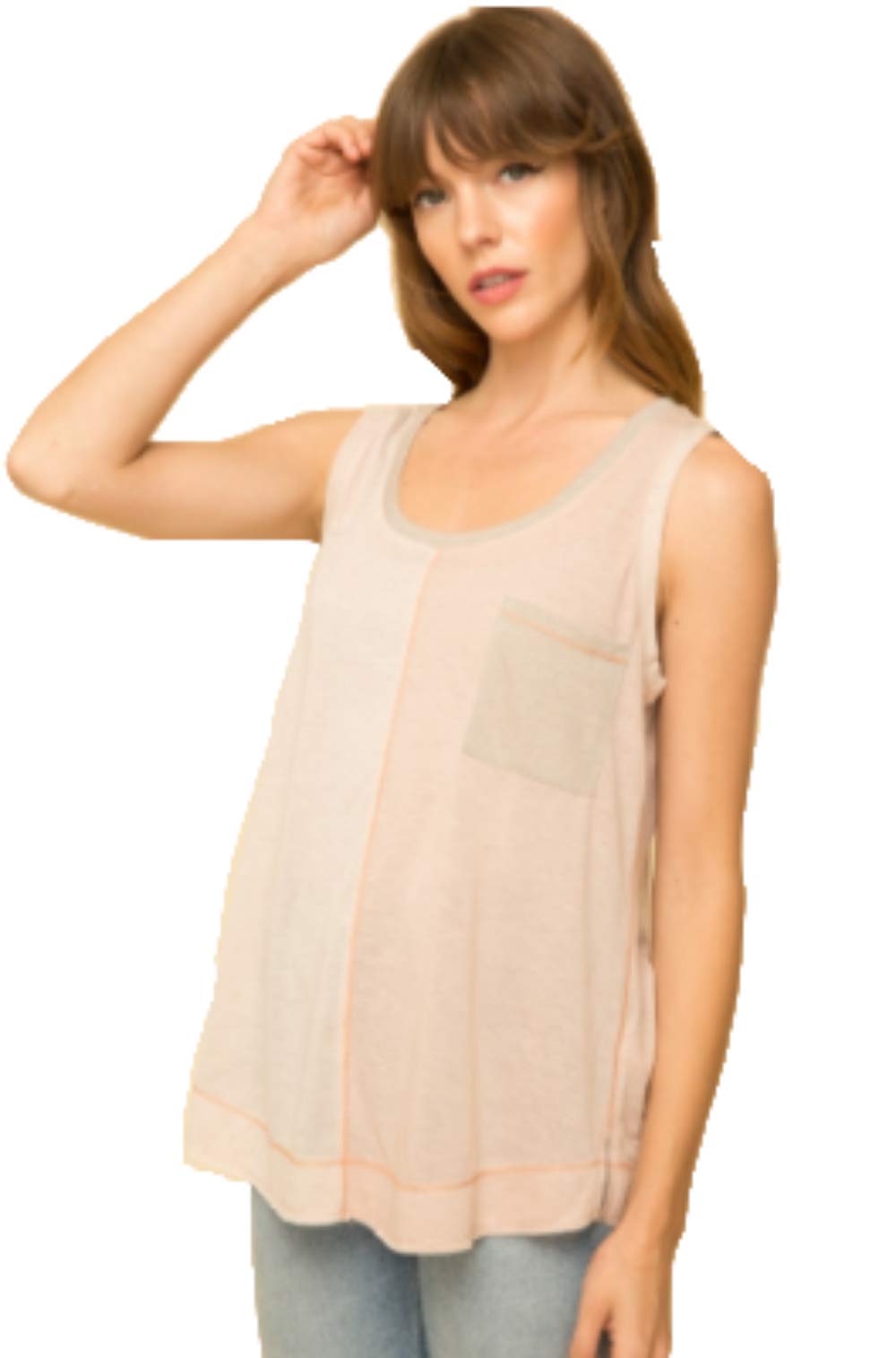 Stylish Colored Blocked Tank Top with Pocket - Almond & Rose | Casual Wear, Summer Outfits, Layering Essential