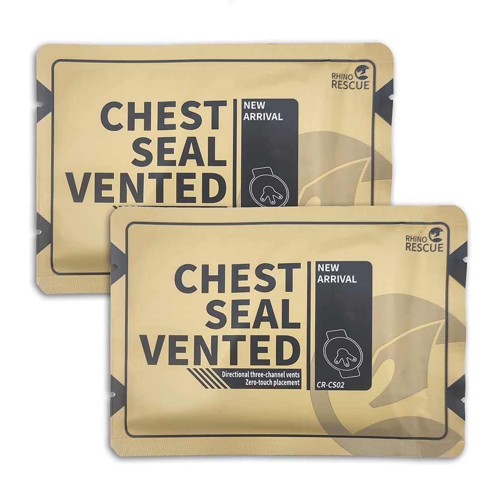 RHINO RESCUE Vent Chest Seal - 20 Pack Sterile Emergency Trauma Dressing for First Aid Kits | IFAK Wound Care Supplies for Gunshot Wounds, Stab Injuries & Outdoor Survival Scenarios