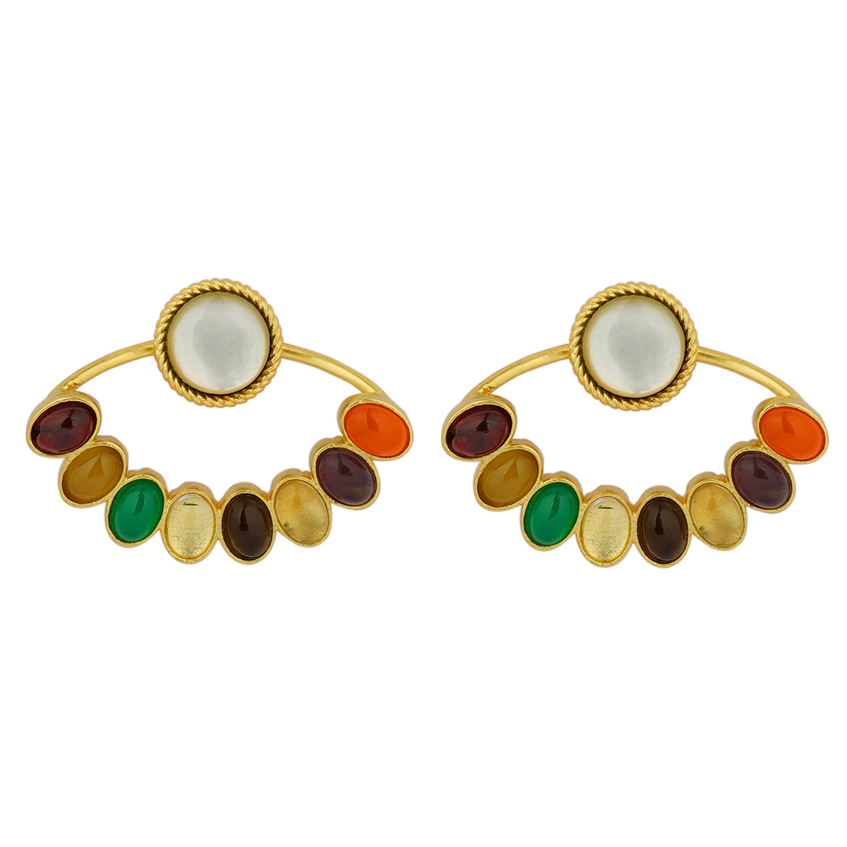 Navratna Stud Earrings for Women - 9 Gemstone Sterling Silver Earrings for Daily Wear & Spiritual Healing | Perfect for Meditation, Yoga & Festive Occasions